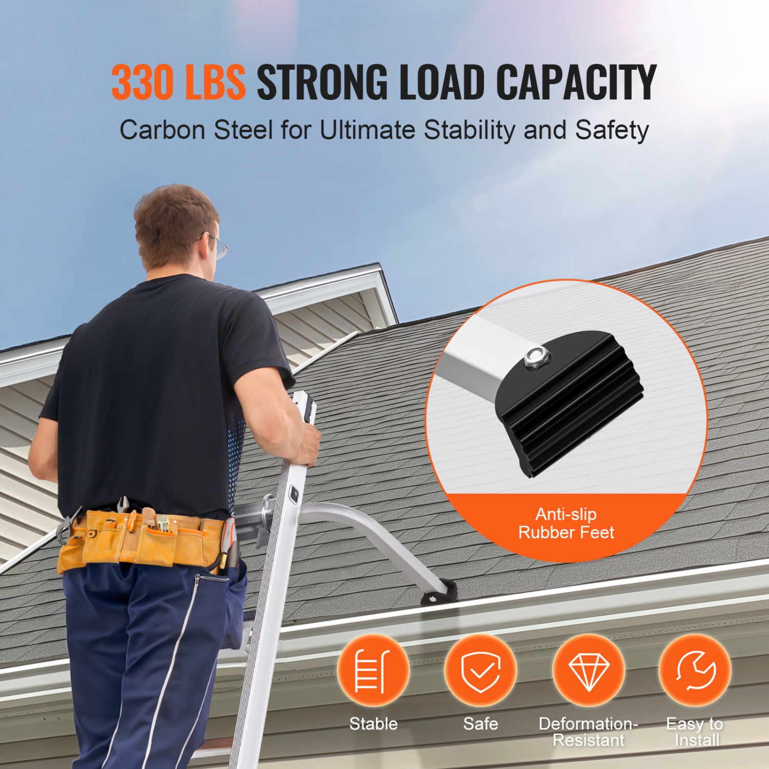 VEVOR 330 lbs Ladder Stabilizer, Extension Ladder Standoff, Heavy Duty Wing Span/Wall Ladder Accessories for Roof Gutter, Easy to Use & Wide