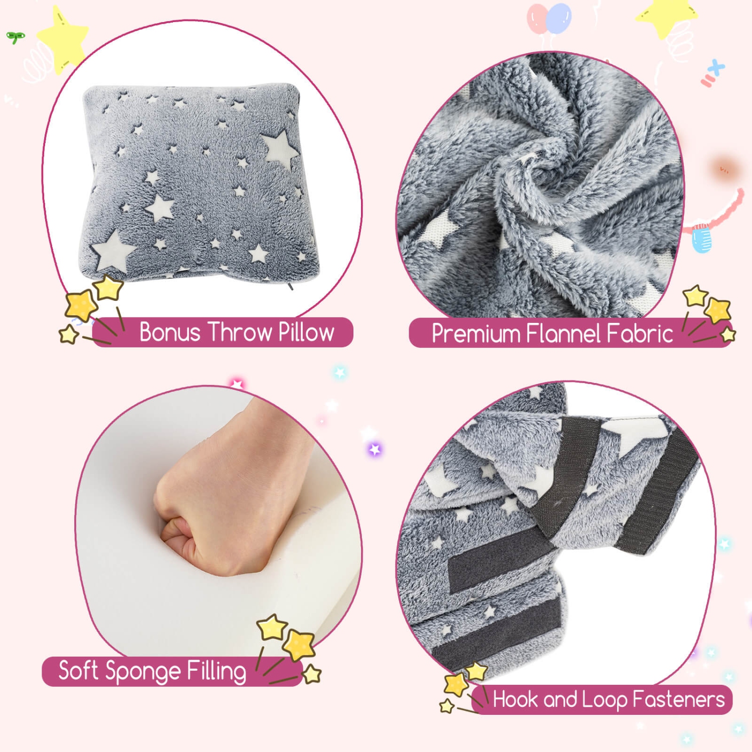 Costway Kids Folding Sofa Bed Floor Mattress with Throw Pillow & Machine Washable Cover Gray/Multicolor