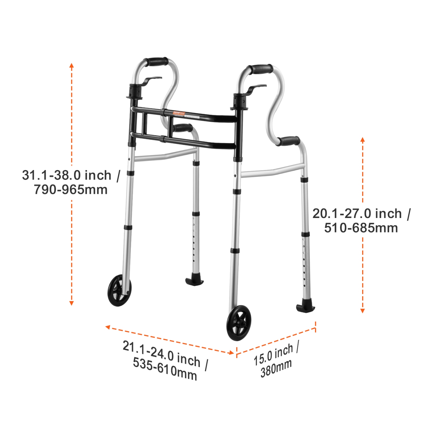 Marchette pliante à roulettes VEVOR 3-en-1, marchepieds pliants avec hauteur et largeur réglables, aluminium léger | Aide à la mobilité sur roues