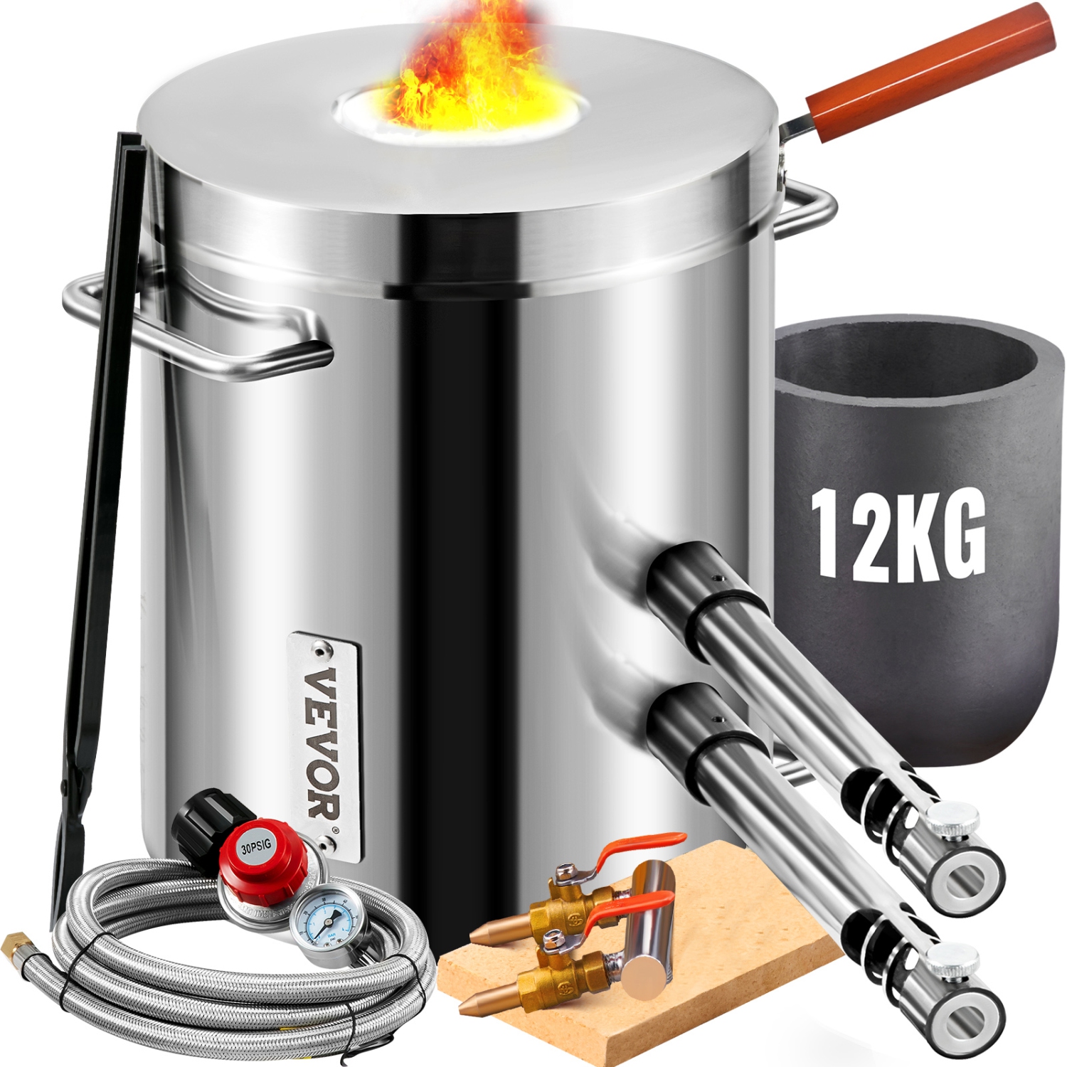 VEVOR 12KG Propane Melting Furnace Kit, Large Capacity Foundry Home Kilns,Stainless Steel Smelter, Blacksmithing Forge with Crucible an Tongs Kiln,