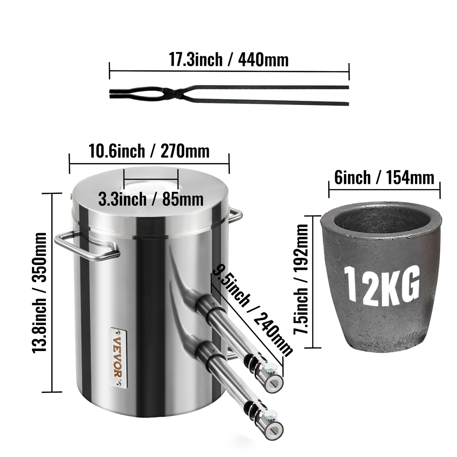 VEVOR 12KG Propane Melting Furnace Kit, Large Capacity Foundry Home Kilns,Stainless Steel Smelter, Blacksmithing Forge with Crucible an Tongs Kiln,