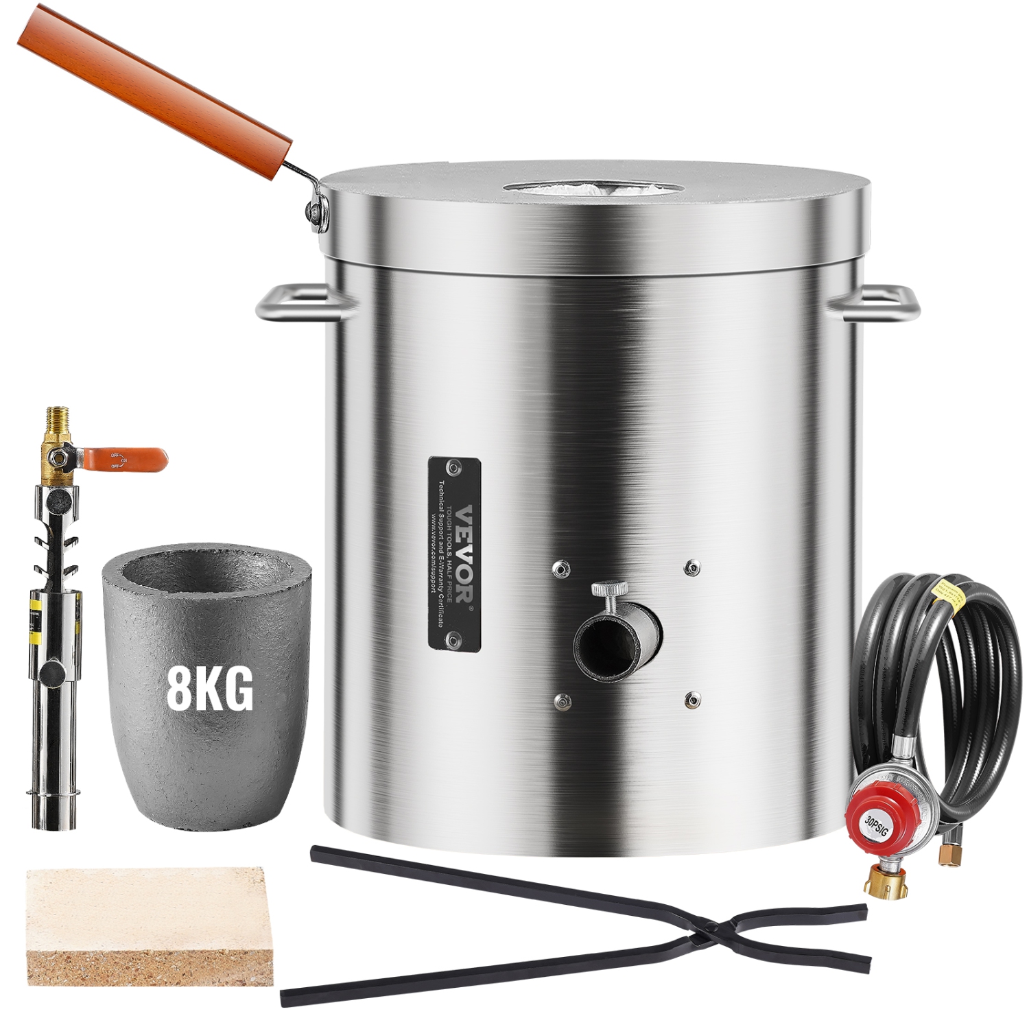 VEVOR 8KG/18lbs Propane Melting Furnace Kit, Gas Metal Melting Furnace Kit, Foundry Home Kiln with Crucible, Tongs, Wooden Handle, Smelting Casting