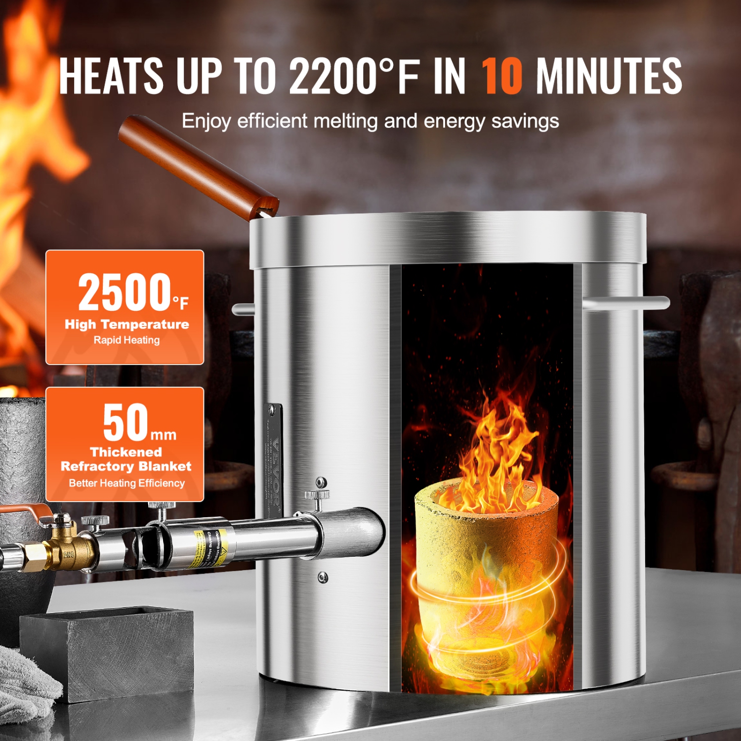 VEVOR 8KG/18lbs Propane Melting Furnace Kit, Gas Metal Melting Furnace Kit, Foundry Home Kiln with Crucible, Tongs, Wooden Handle, Smelting Casting