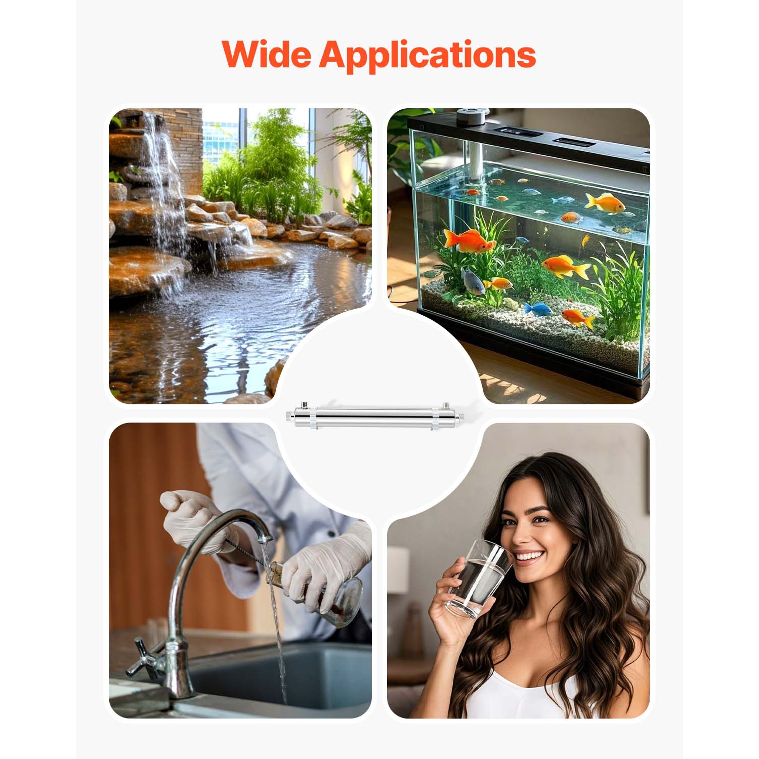 VEVOR 25W 6GPM UV Water Purifier, 110V Versatile Ultraviolet Water Purifier Filter with Stainless Steel Housing, Whole House UV Water Filter with