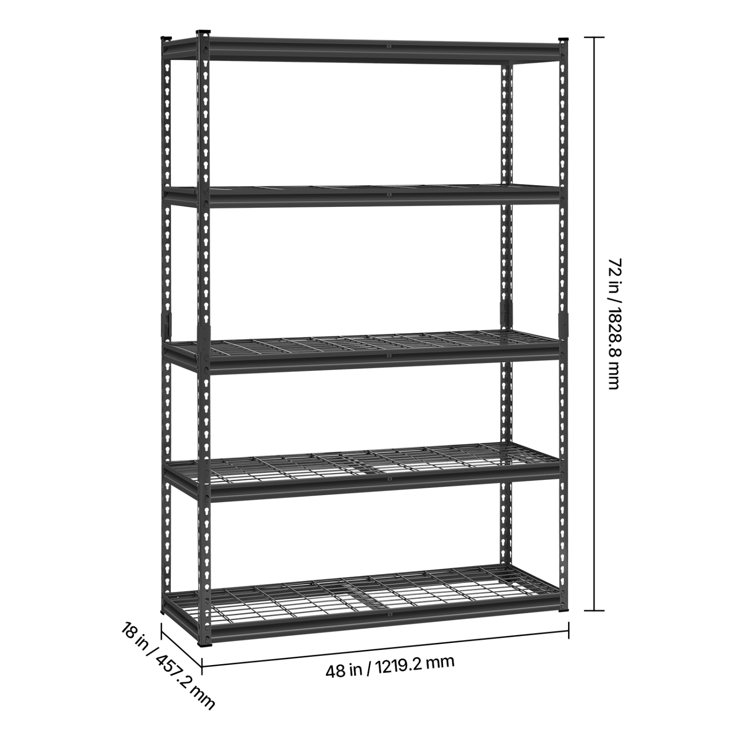 VEVOR – Tablettes de rangement 18 prof. X 48 larg. X 72 haut., 2500 lb, étagère de garage robuste à 5 niveaux, tablettes en métal réglables pour
