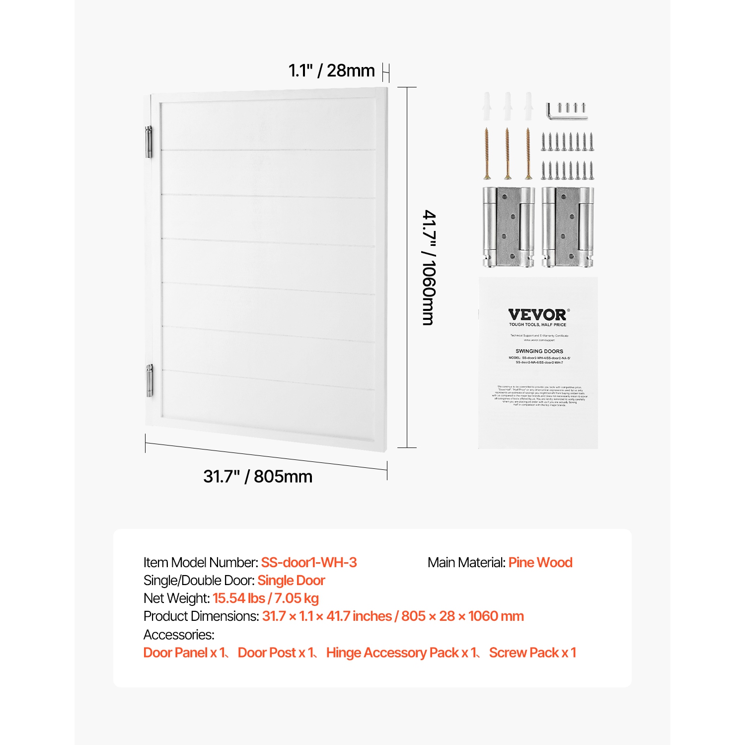 VEVOR 32"W x 42"H Double Saloon Doors, Swinging Cafe Interior Doors, Square Design Premium Pine Wood, with Hinges & Hardware Kit, Easy to Install,