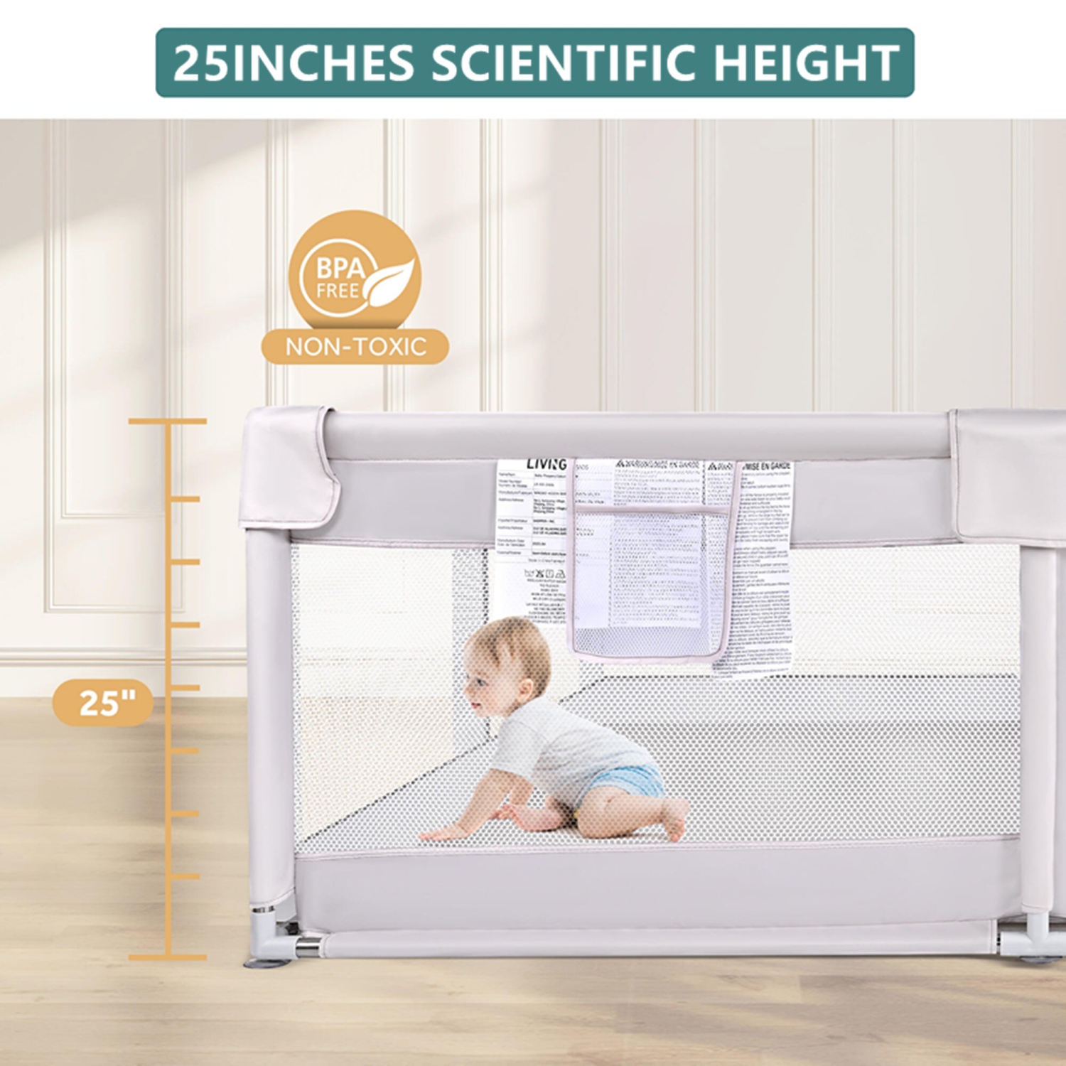 Très grand parc pour bébé de 73 x 61 po, centre d'activités pour enfants avec porte à fermeture à glissière et filet respirant, parc robuste