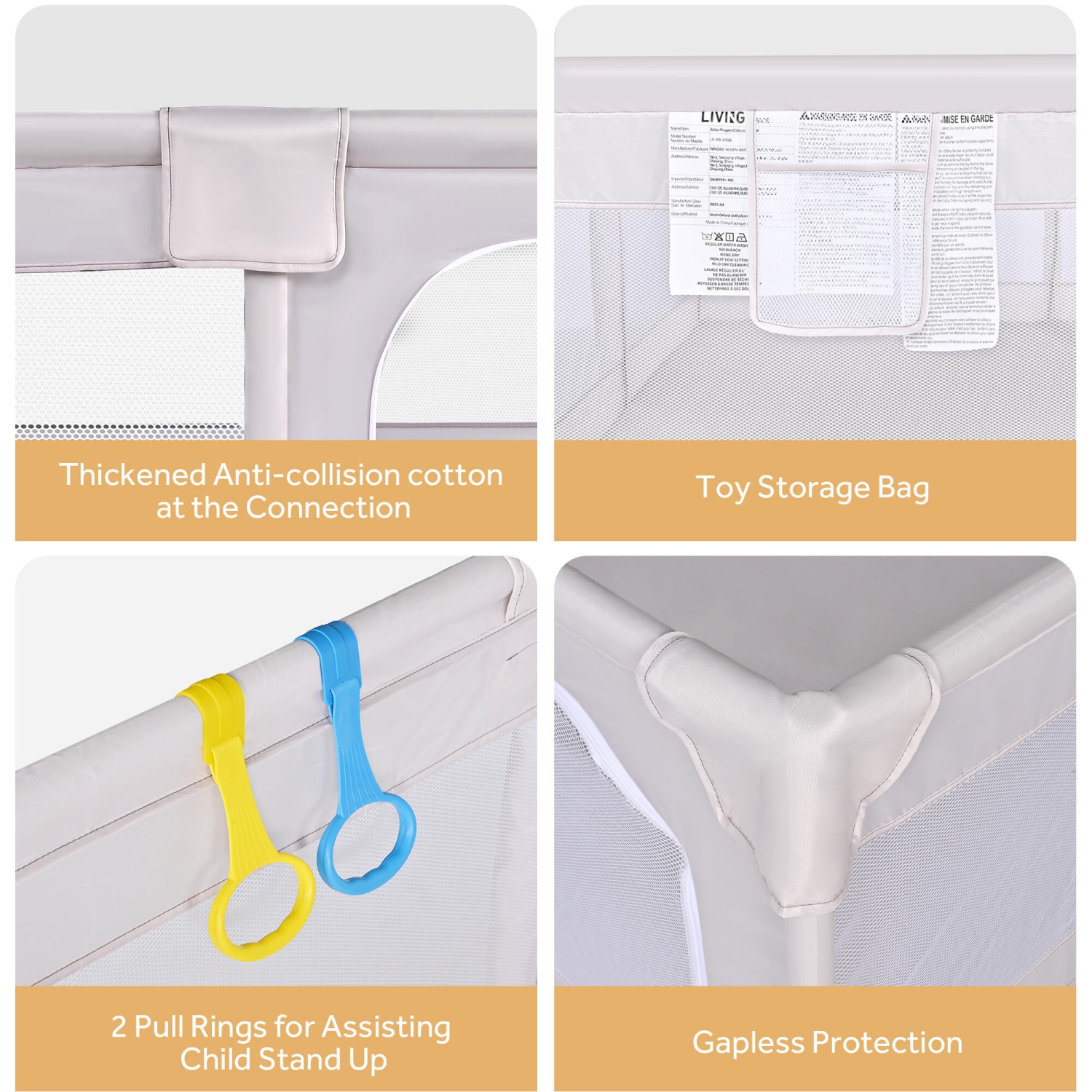 Très grand parc pour bébé de 73 x 61 po, centre d'activités pour enfants avec porte à fermeture à glissière et filet respirant, parc robuste