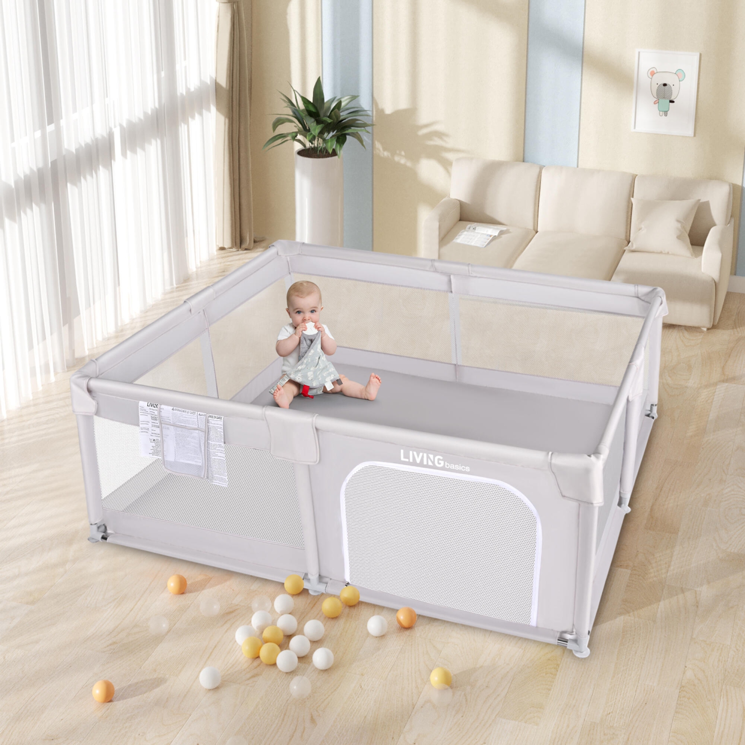 Très grand parc pour bébé de 73 x 61 po, centre d'activités pour enfants avec porte à fermeture à glissière et filet respirant, parc robuste