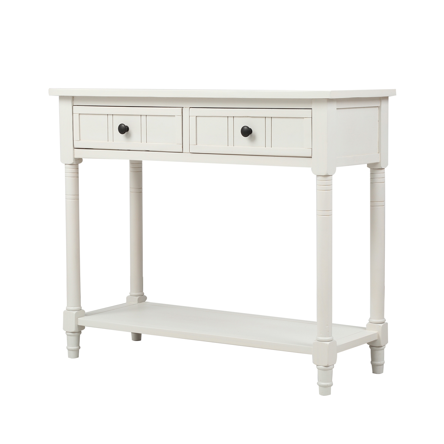 Kepooman Console Table Traditional Design with Two Drawers and Bottom Shelf - White