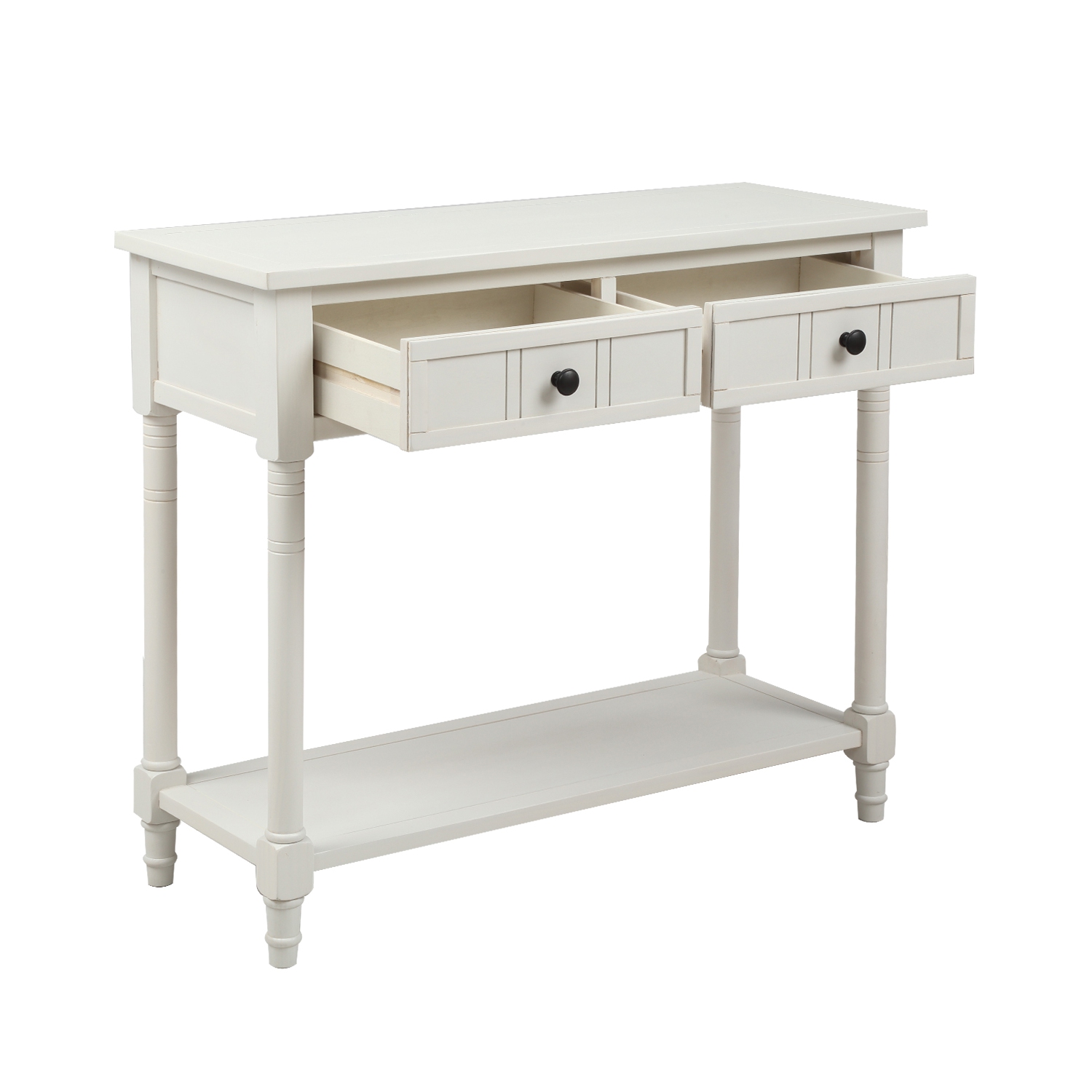 Kepooman Console Table Traditional Design with Two Drawers and Bottom Shelf - White