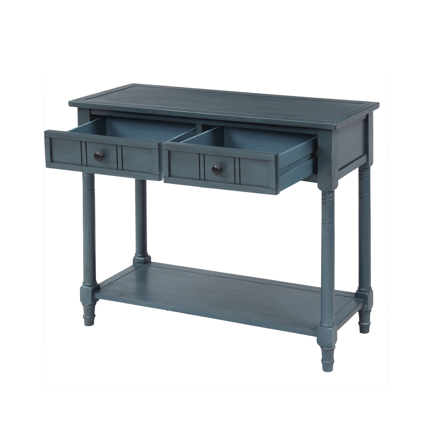 Kepooman Console Table Traditional Design with Two Drawers and Bottom Shelf - Navy