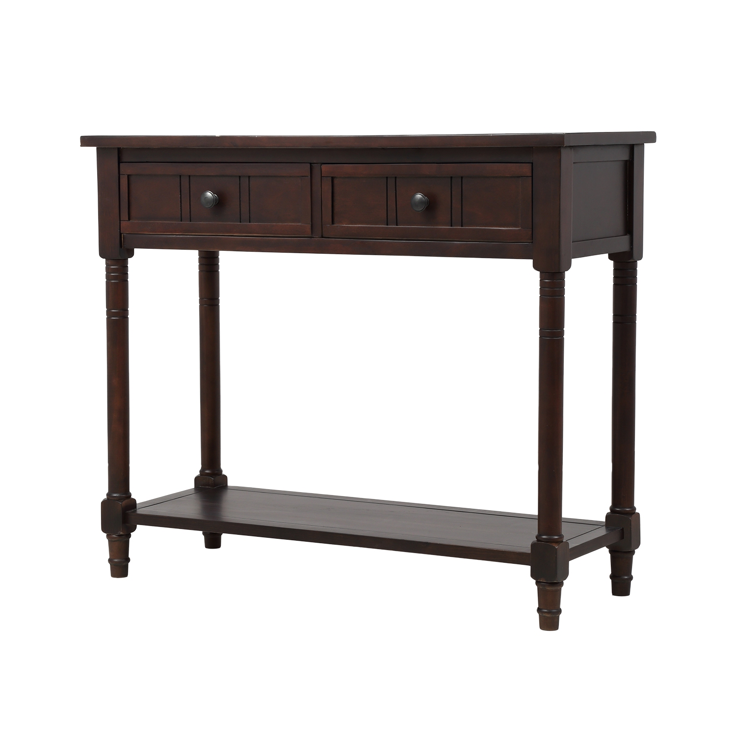 Kepooman Console Table Traditional Design with Two Drawers and Bottom Shelf - Espresso
