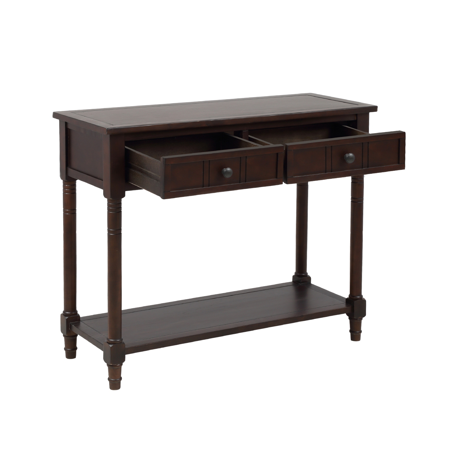 Kepooman Console Table Traditional Design with Two Drawers and Bottom Shelf - Espresso