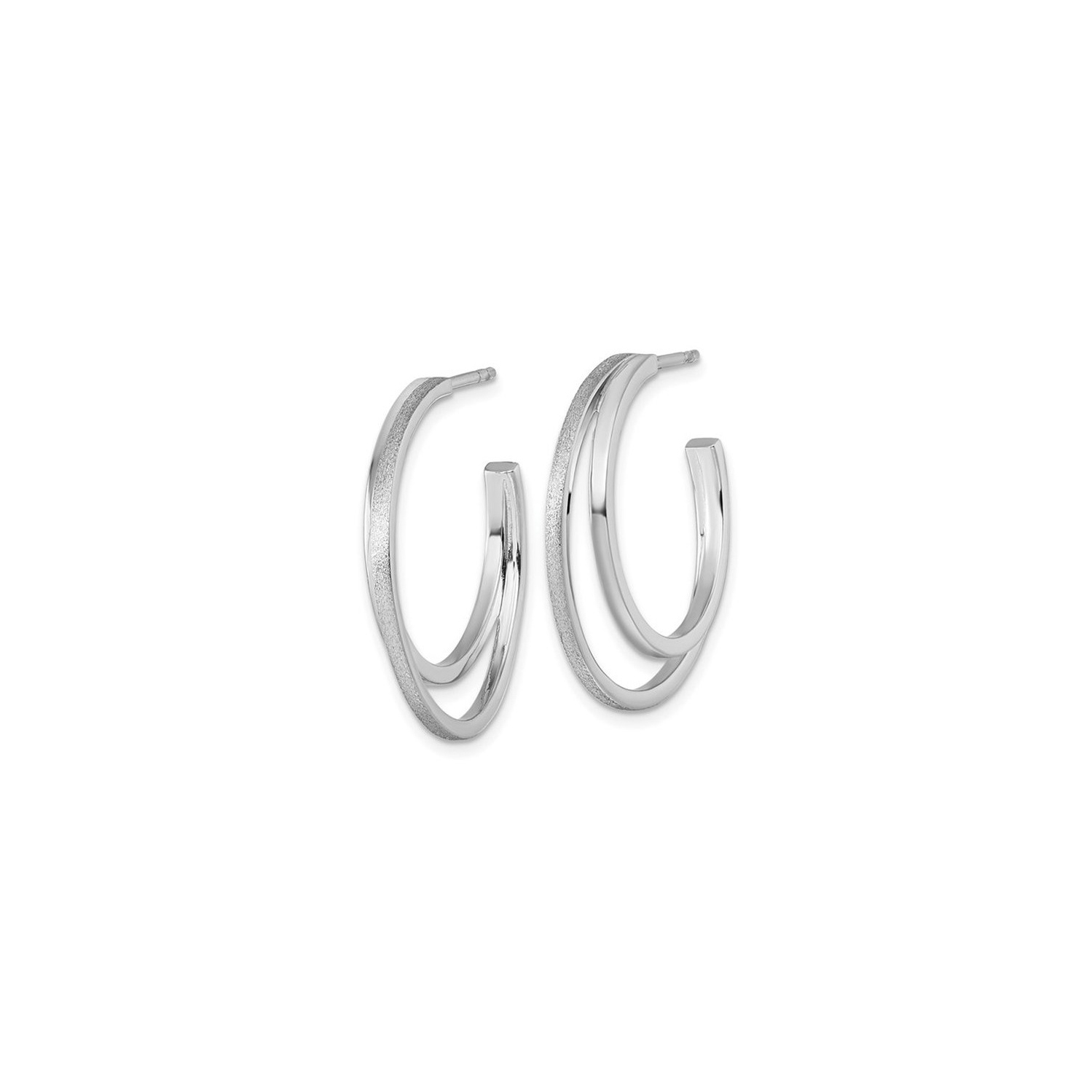Sterling Silver Satin and Polished Double C-Hoop Earrings