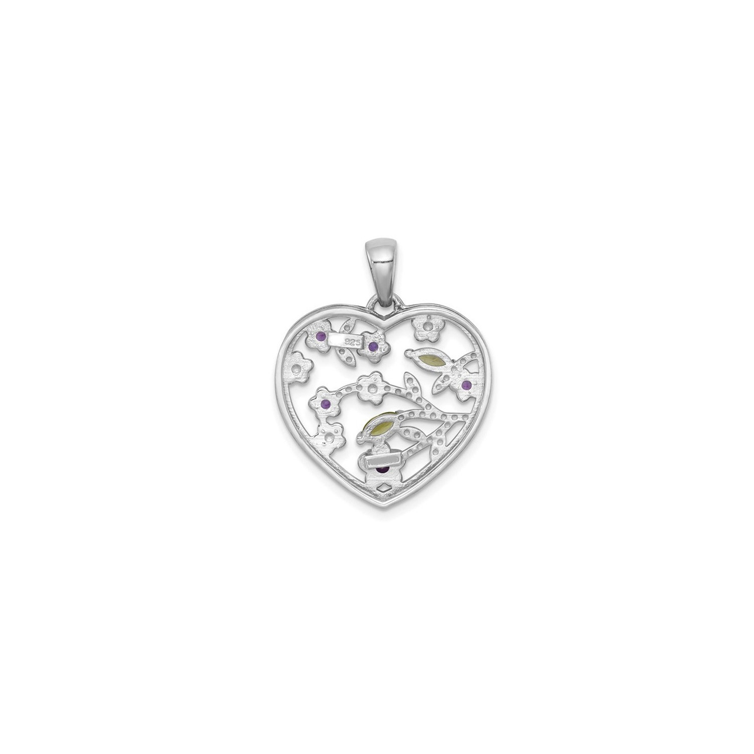 Collier en argent sterling avec chaîne et pendentif en forme de coeur avec améthyste et péridot 1/2 carat