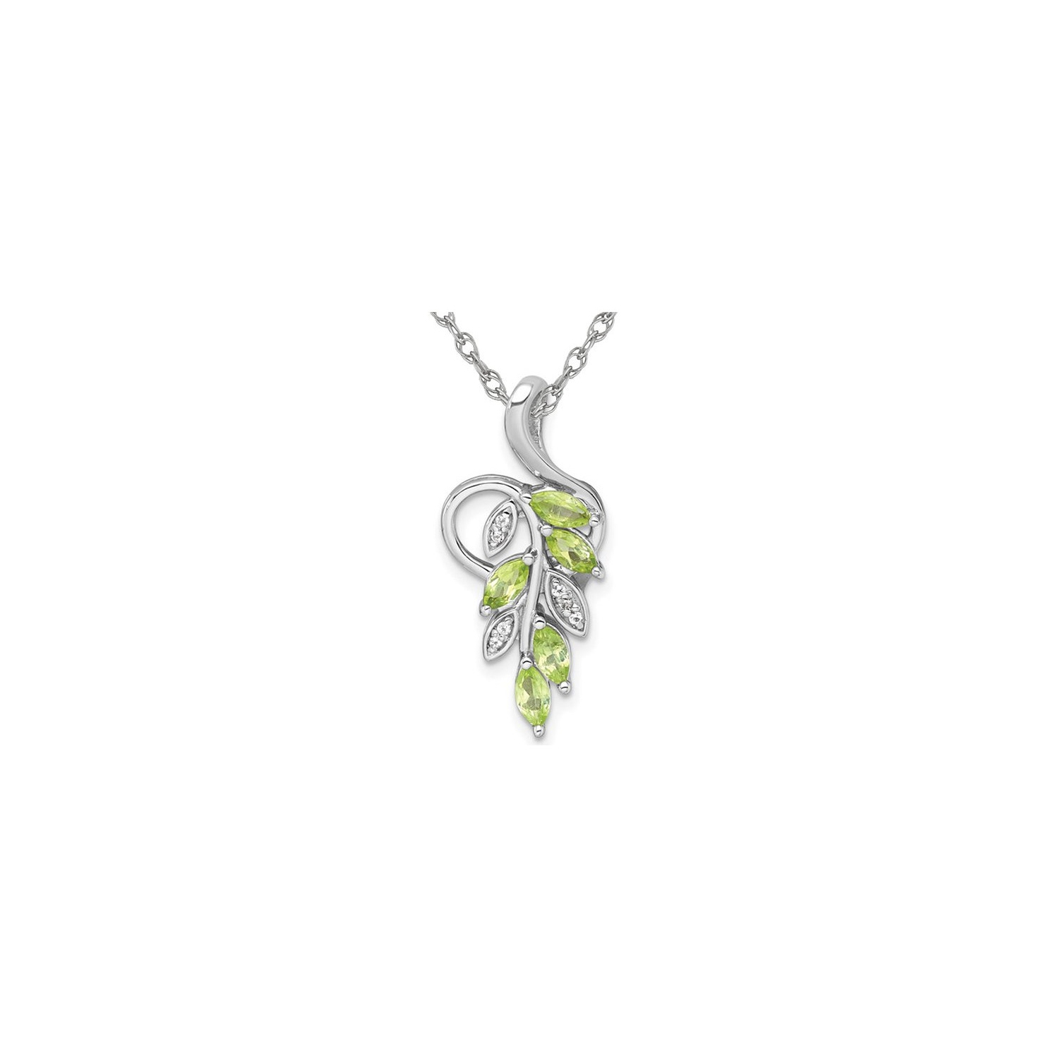 4/5 Carat Peridot and White Topaz Leaves Pendant Necklace in Sterling Silver with Chain