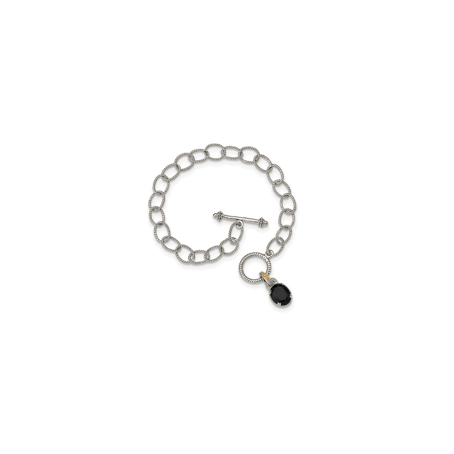 Sterling Silver Toggle Black Onyx Charm Bracelet
