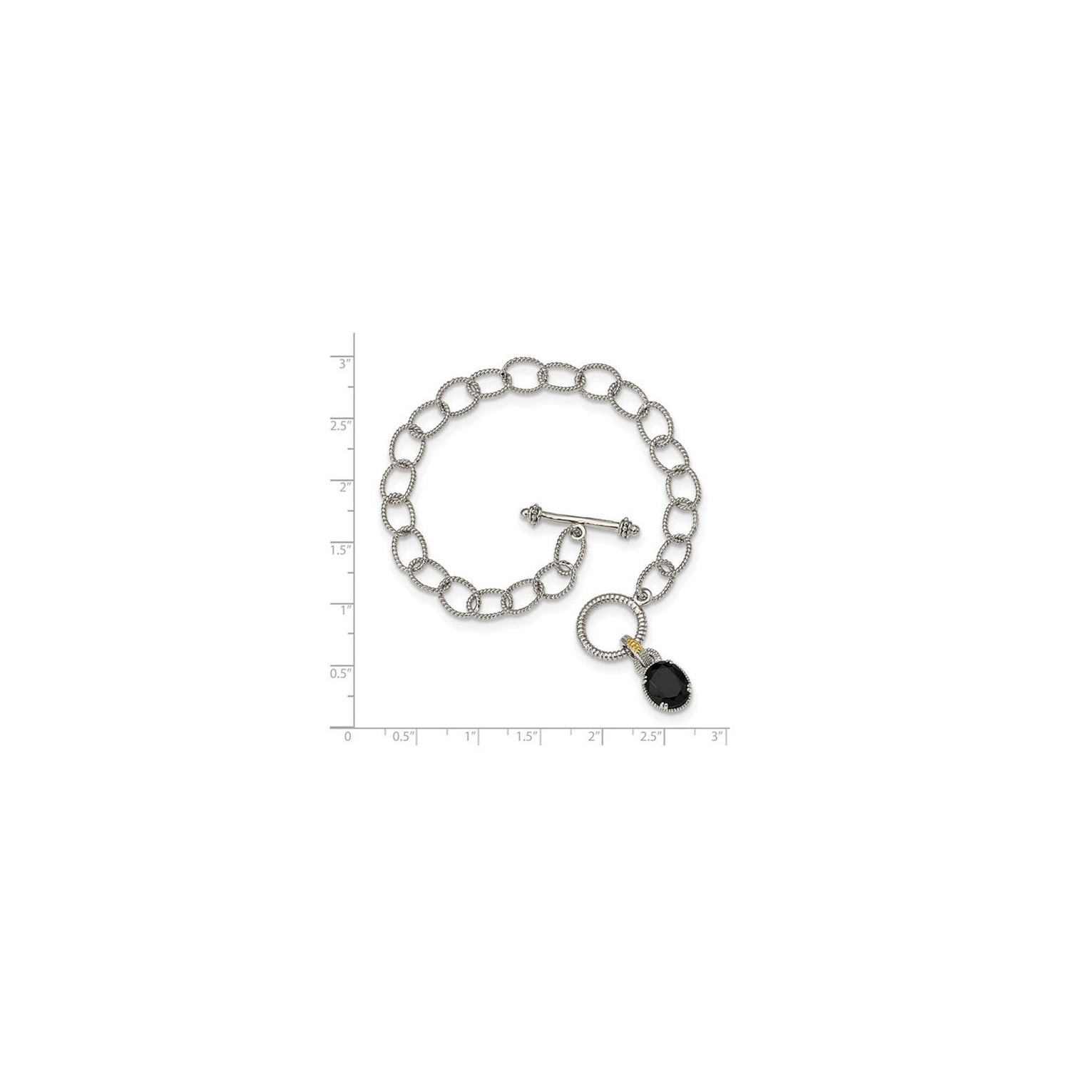 Sterling Silver Toggle Black Onyx Charm Bracelet