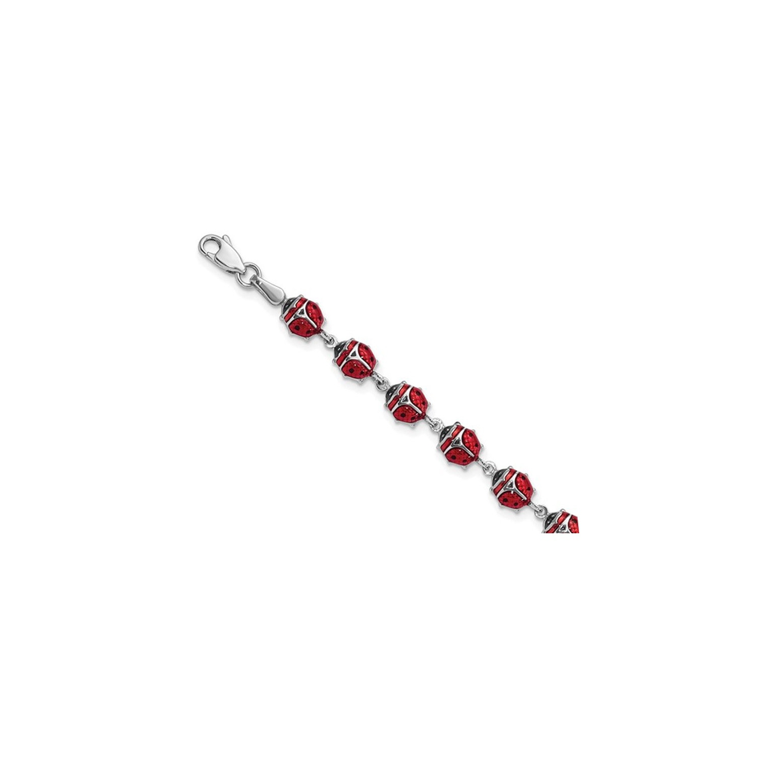 Bracelet à breloque en forme de coccinelle émaillée en argent sterling