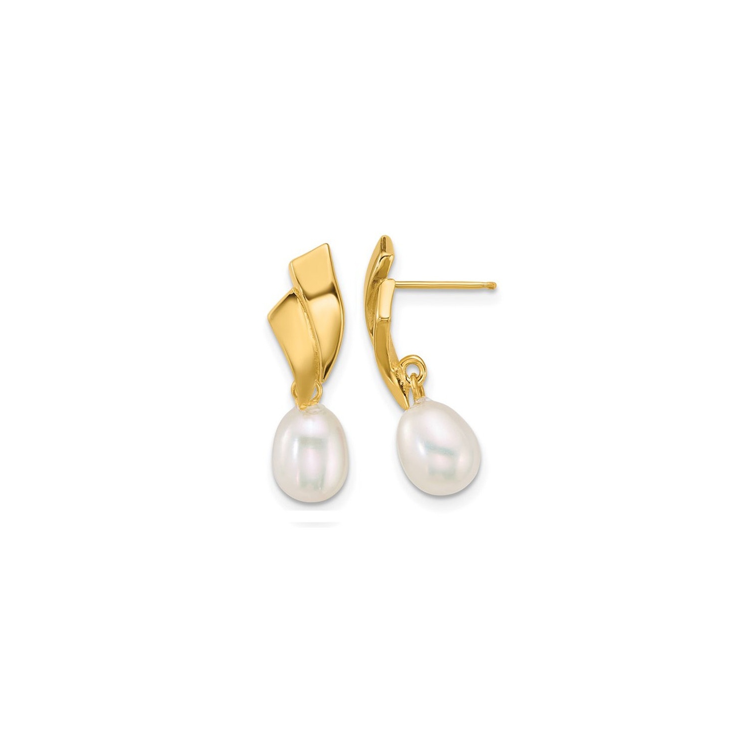 14K Yellow Gold Freshwater Cultured Pearl 5-7mm Dangle Earrings