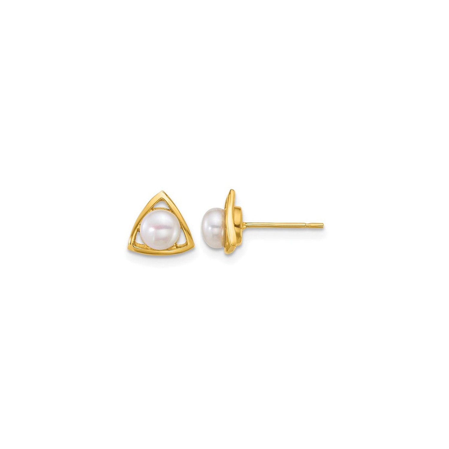 Boucles d'oreilles triangulaires, or jaune 14 K, perles d'eau douce de culture 4 5&nbsp;mm