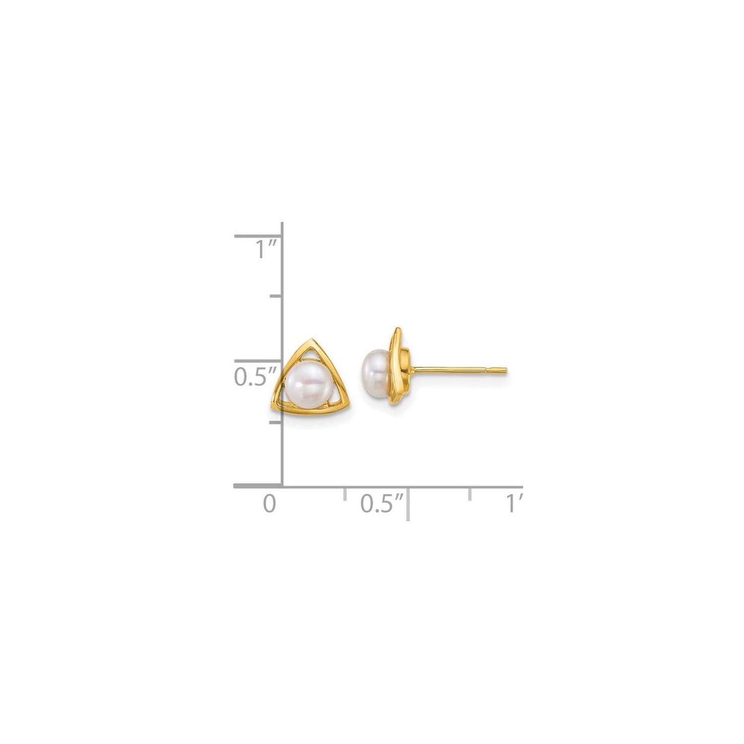 Boucles d'oreilles triangulaires, or jaune 14 K, perles d'eau douce de culture 4 5&nbsp;mm