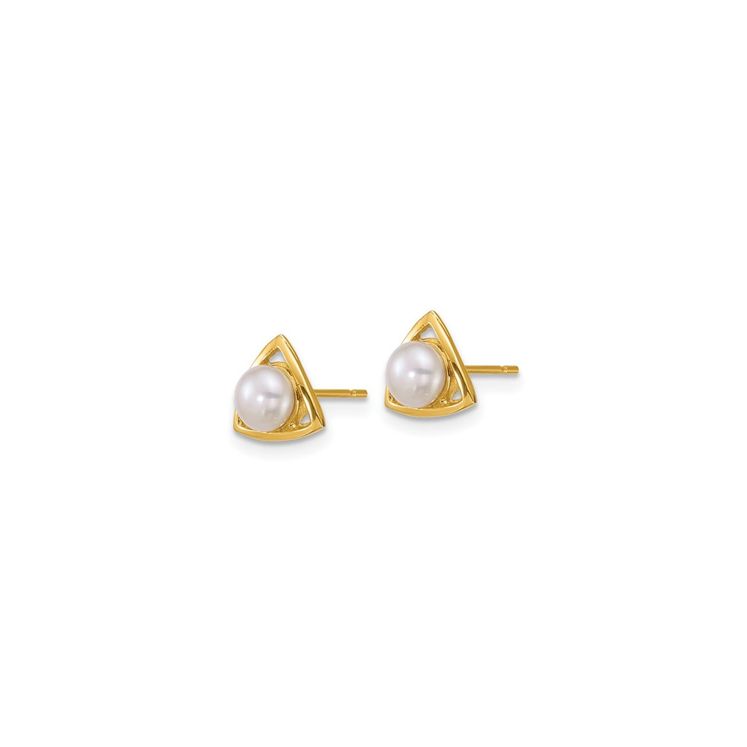 Boucles d'oreilles triangulaires, or jaune 14 K, perles d'eau douce de culture 4 5&nbsp;mm