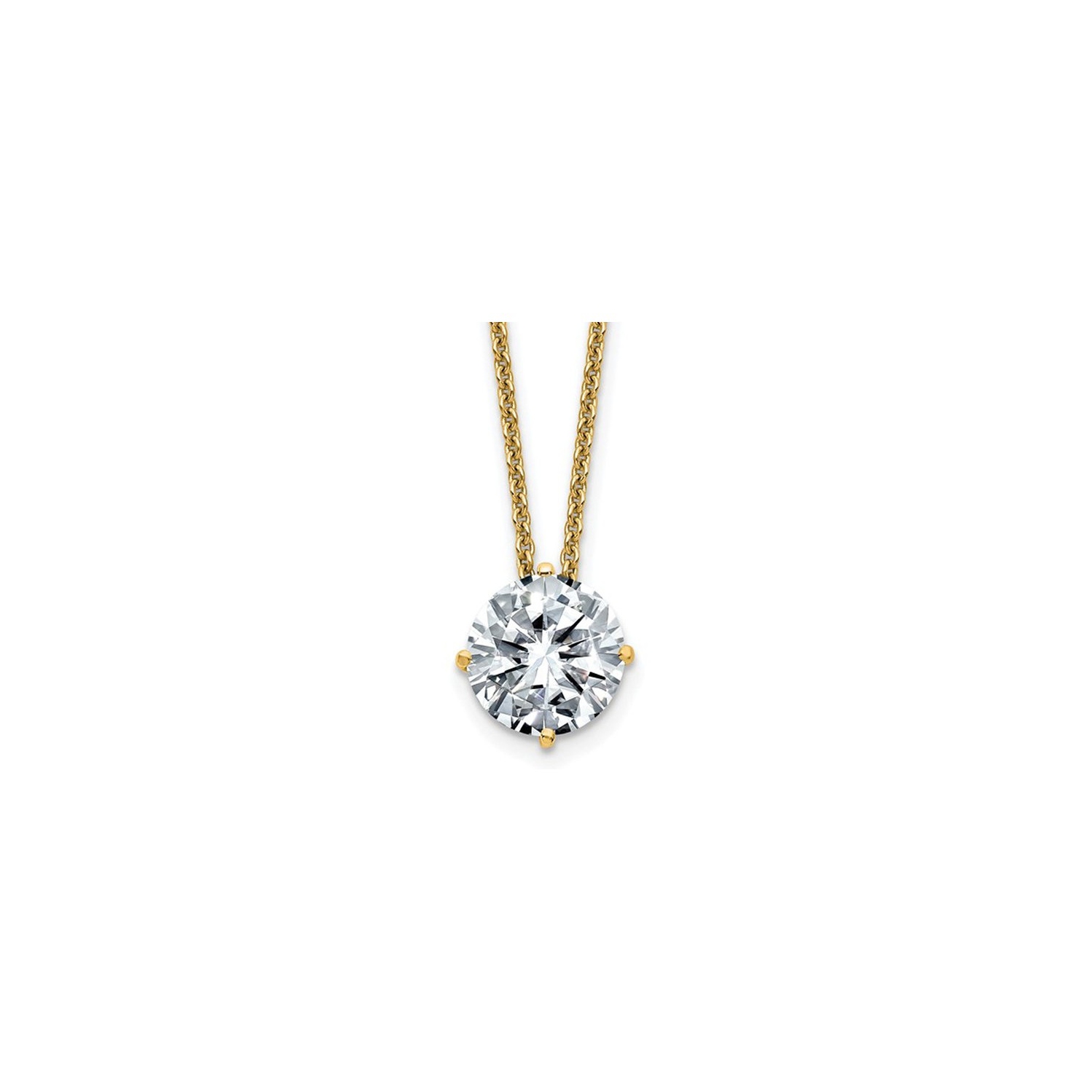 Collier à pendentif en or jaune 14 ct avec moissanite solitaire 7,5&nbsp;mm et chaîne 1.50&nbsp;carat