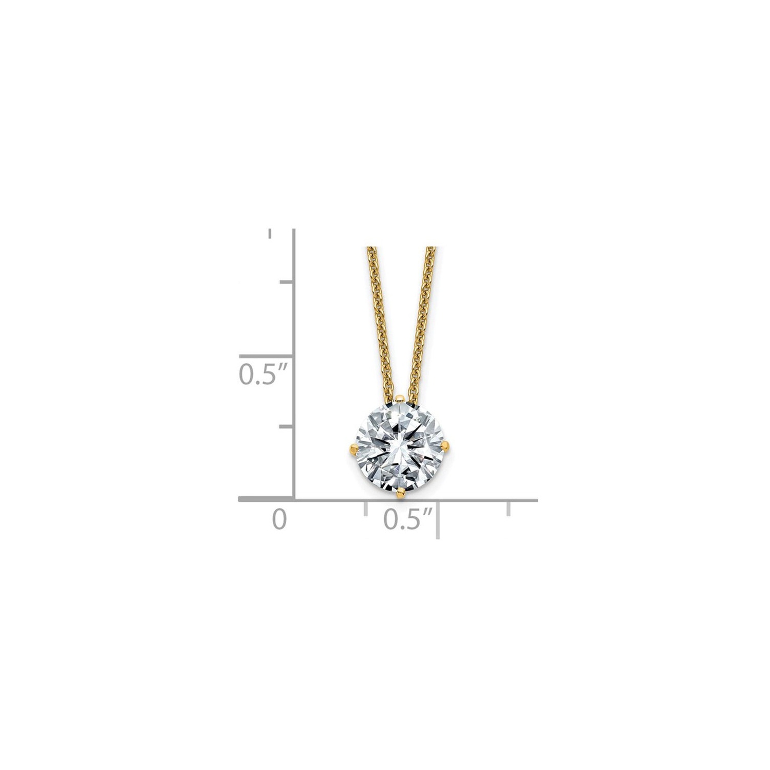 Collier à pendentif en or jaune 14 ct avec moissanite solitaire 7,5 mm et chaîne 1.50 carat