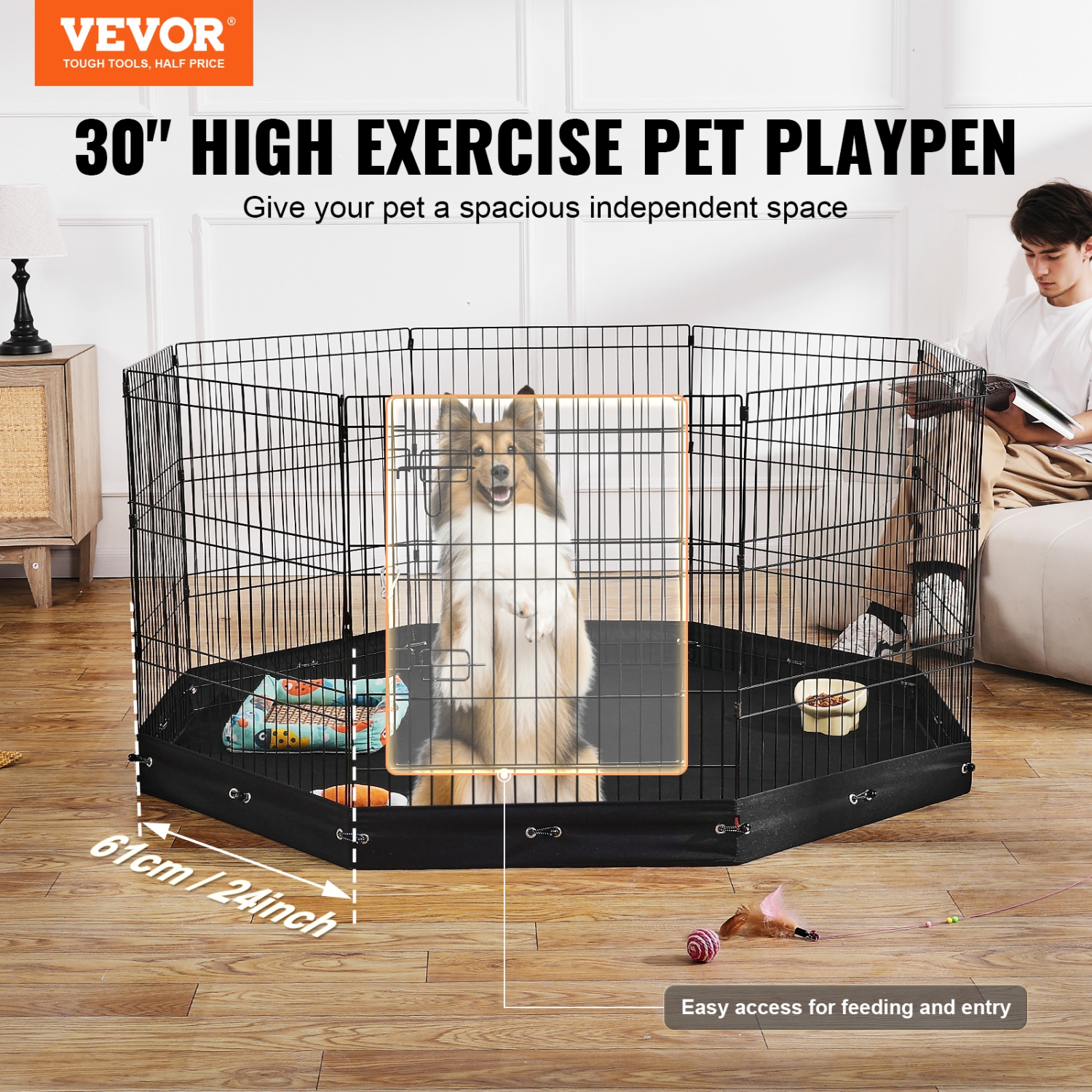 VEVOR 8 Pcs 30"H x 24"W Panels Foldable Metal Pet Exercise Pen,Dog Fence Indoor and Outdoor with Door,600D Oxford Fabric Bottom Pad,Pet Playpen for