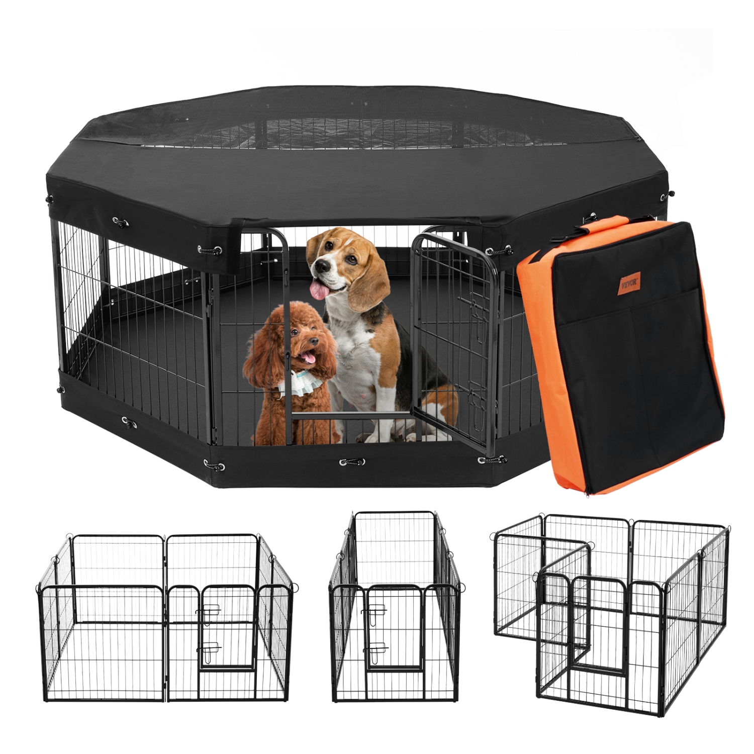 VEVOR 8 Pcs Dog Playpen,24 x 24 in Panels Foldable Metal Pet Exercise Pen,Indoor and Outdoor with Door,Storage Bag, Top Cover and Bottom Pad,for