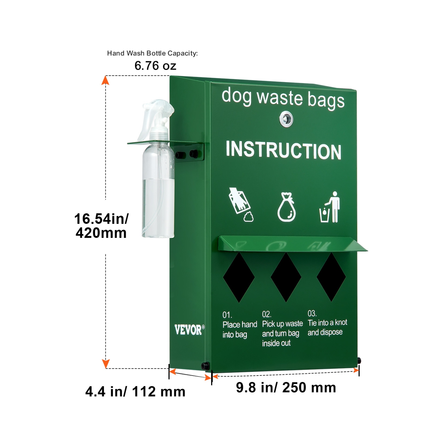 VEVOR 600 Dog Poop Bag Dispenser with Hand Wash Bottle, Lockable Dog Waste Bag Holder, Stake, Pole, Fence & Wall Mounted Dog Poop Bag Storage, Pet