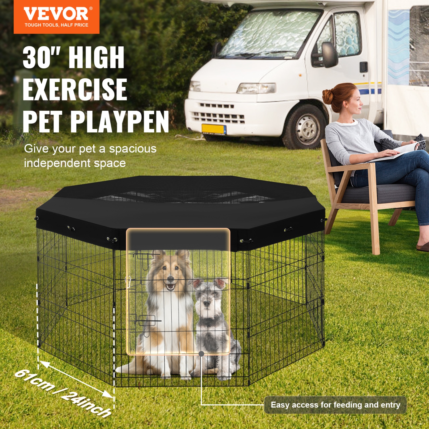 VEVOR 8 Pcs 30"H x 24"W Panels Foldable Metal Pet Exercise Pen,Dog Fence Indoor and Outdoor with Door,600D Oxford Fabric Top Cover, Pet Playpen for