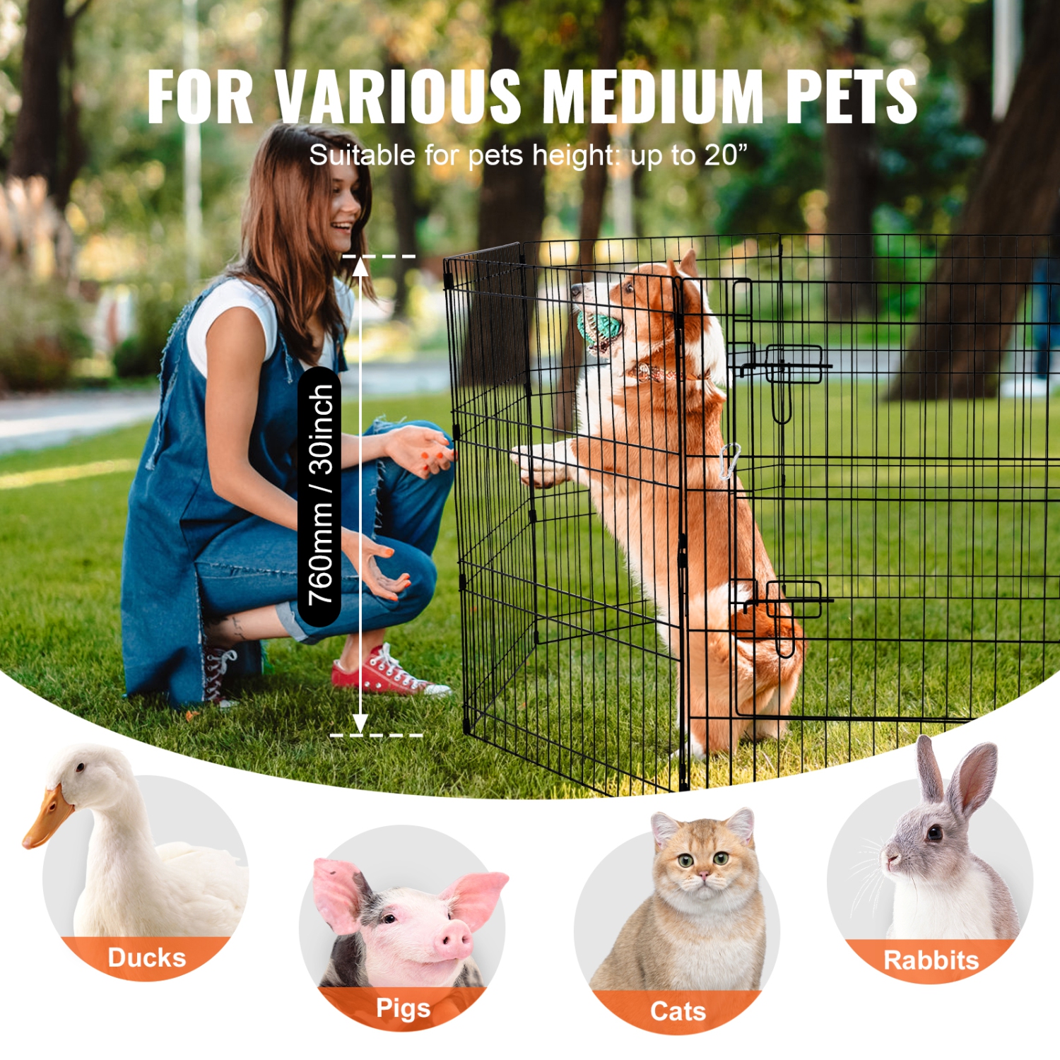 VEVOR 8 Pcs 30"H x 24"W Panels Foldable Metal Pet Exercise Pen,Dog Fence Indoor and Outdoor with Door,600D Oxford Fabric Top Cover, Pet Playpen for