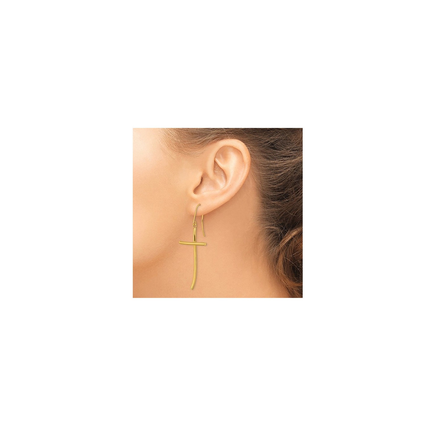 10K Polished Yellow Gold Cross Dangle Earrings