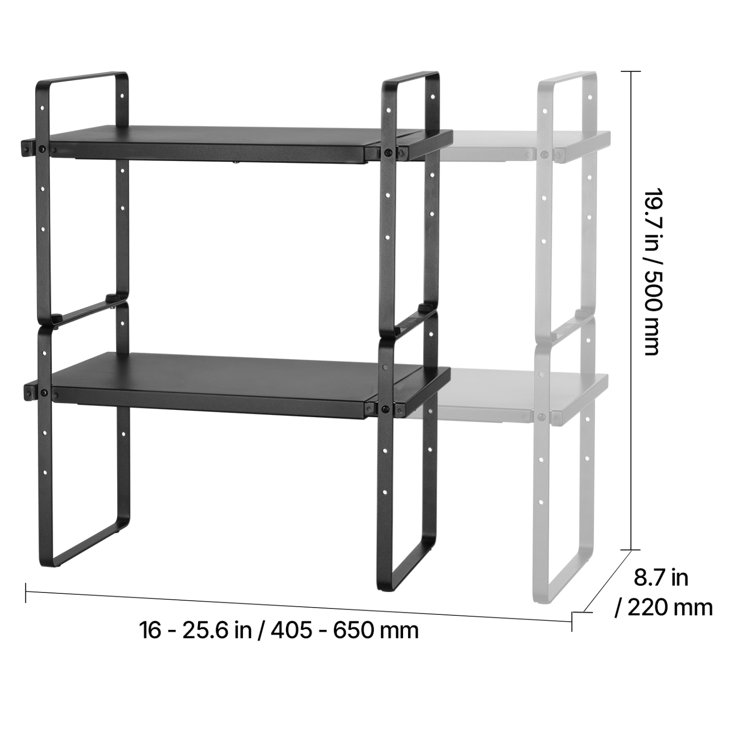VEVOR Adjustable Kitchen Cabinet Shelf Organizer, Expandable 2 Tier Cabinet Shelf, Stackable Countertop Organizers and Storage Shelf Risers, Pantry