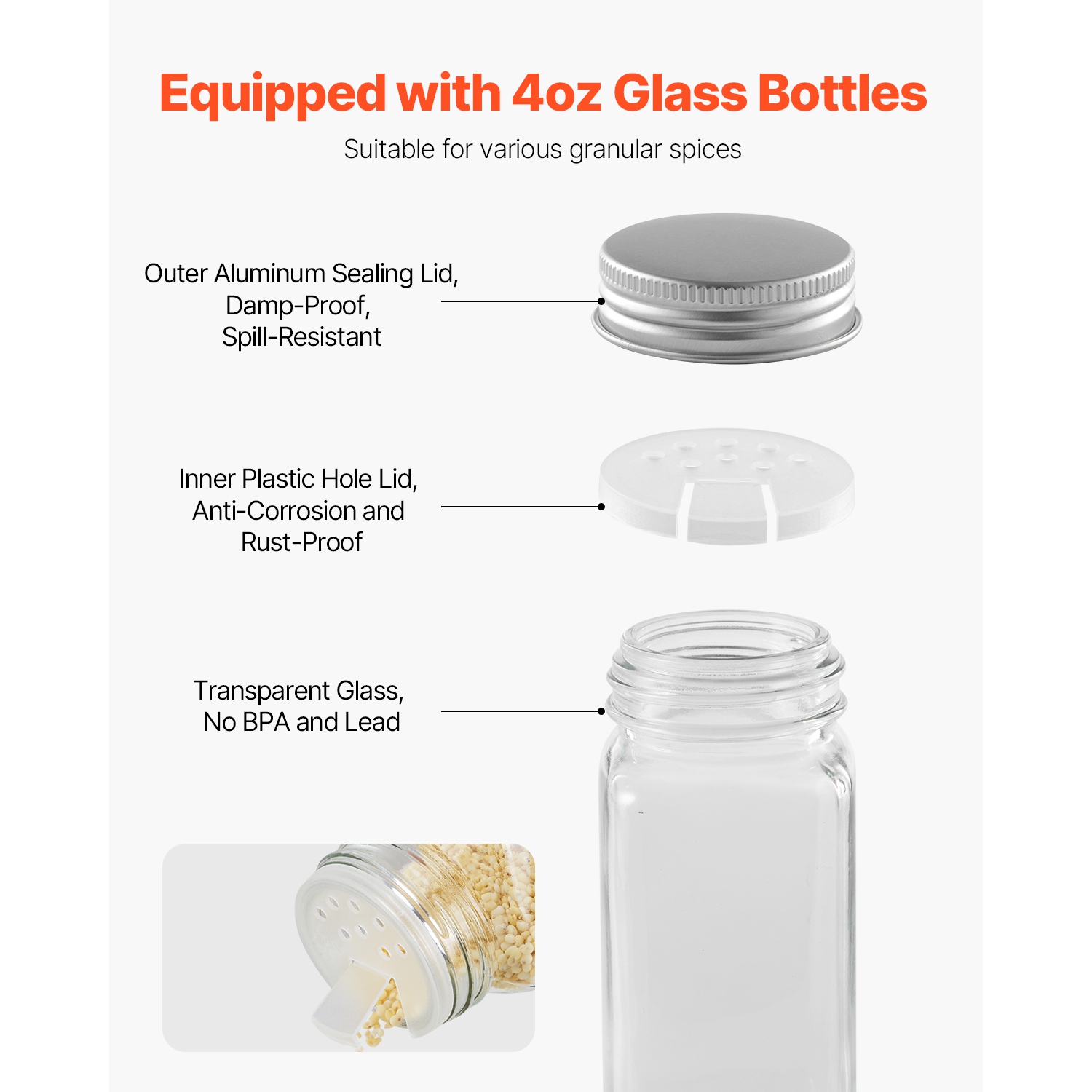 VEVOR 23x16 in Spice Rack Organizer for Cabinet, Spice Organizer with 72 Empty Spice Jars, Lids, Spice Labels, and Funnel Complete Set, Seasoning