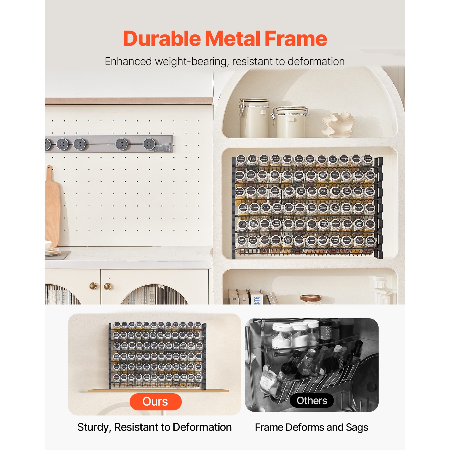 VEVOR 23x16 in Spice Rack Organizer for Cabinet, Spice Organizer with 72 Empty Spice Jars, Lids, Spice Labels, and Funnel Complete Set, Seasoning
