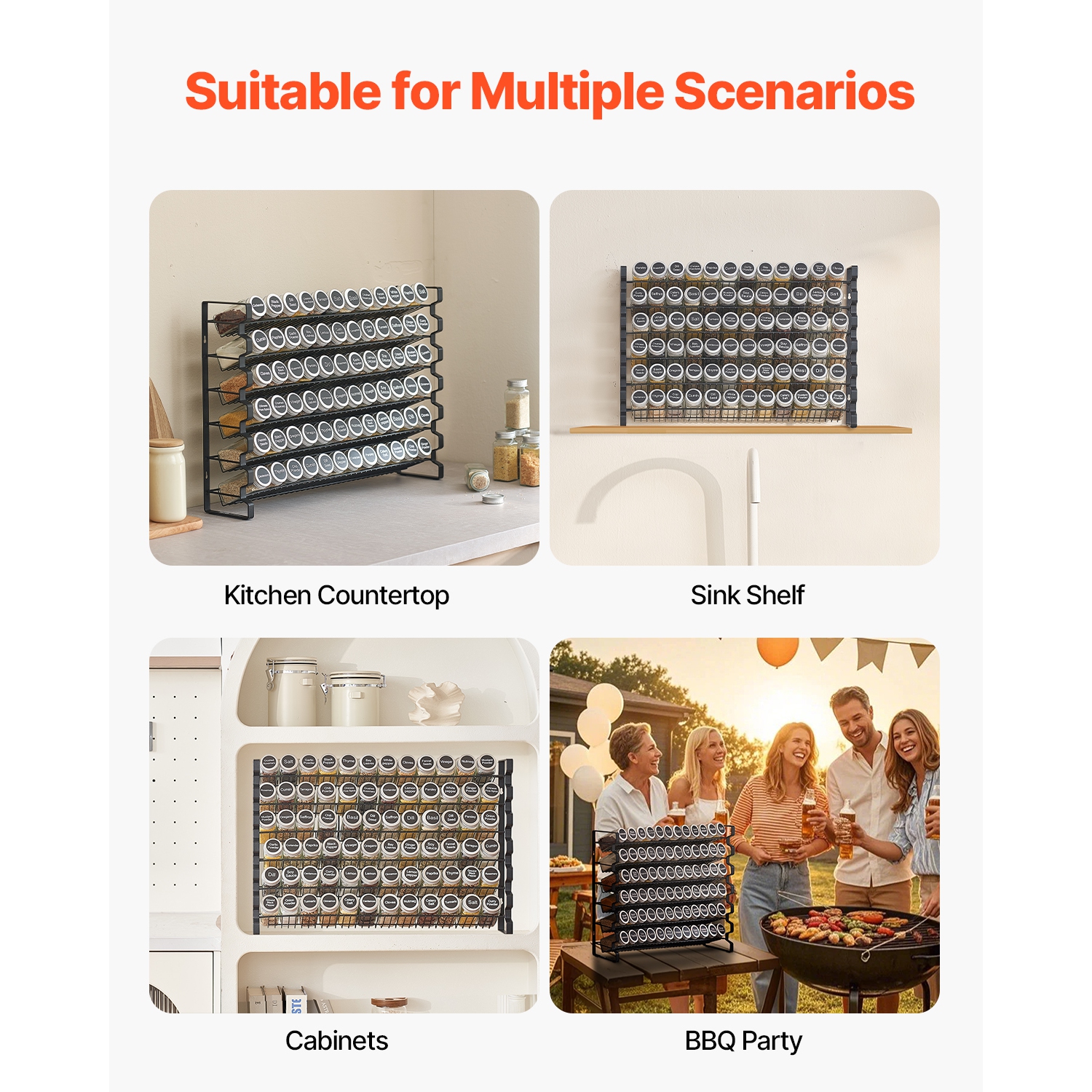 VEVOR 23x16 in Spice Rack Organizer for Cabinet, Spice Organizer with 72 Empty Spice Jars, Lids, Spice Labels, and Funnel Complete Set, Seasoning