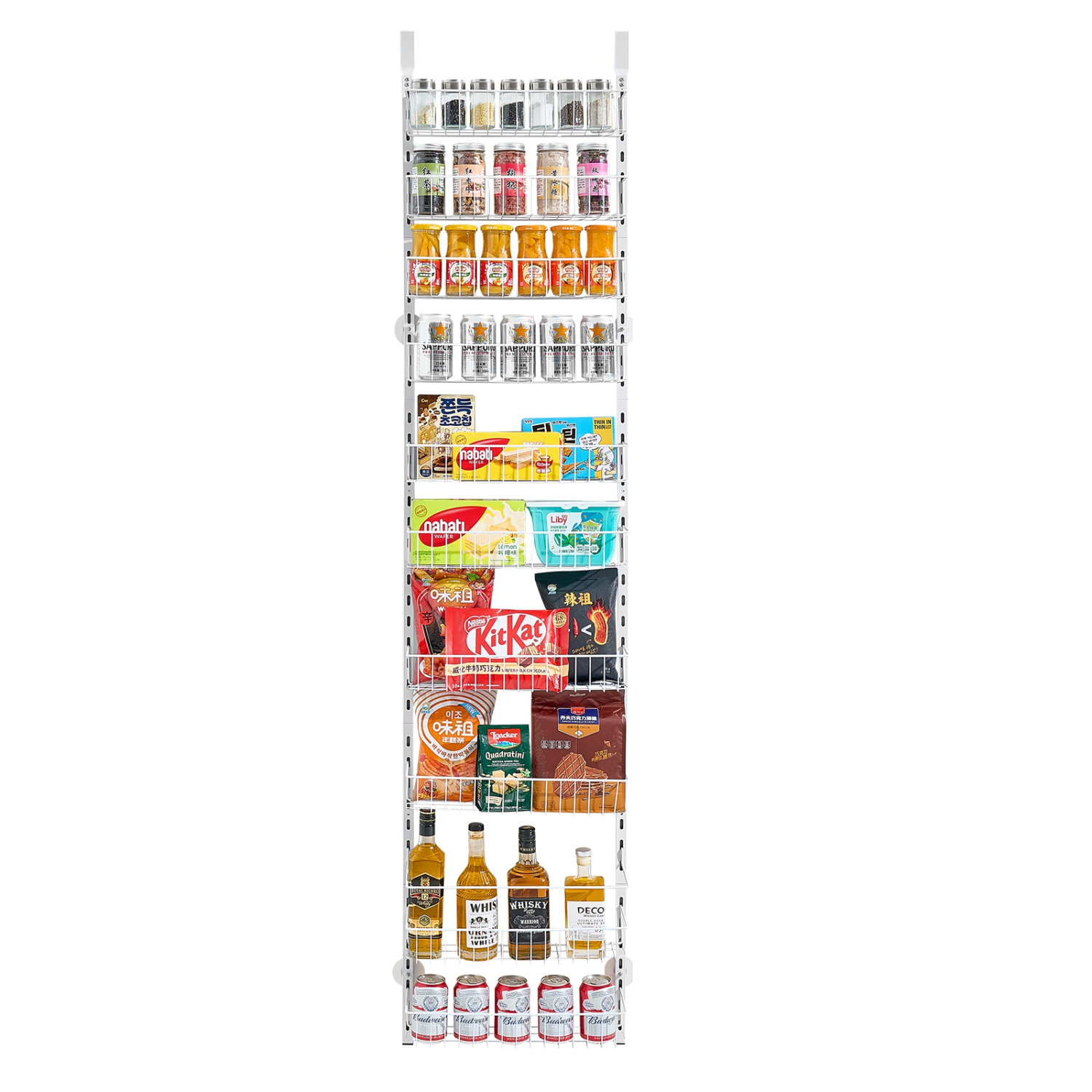 VEVOR 10-Tier Over the Door Pantry Organizer, Pantry Organization and Storage, Heavy-Duty Steel Hanging Spice Rack, Adjustable Wall Seasoning