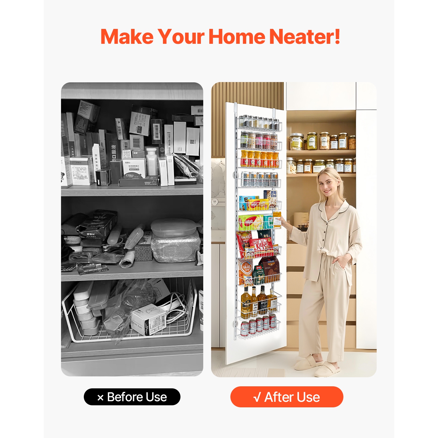 VEVOR 10-Tier Over the Door Pantry Organizer, Pantry Organization and Storage, Heavy-Duty Steel Hanging Spice Rack, Adjustable Wall Seasoning