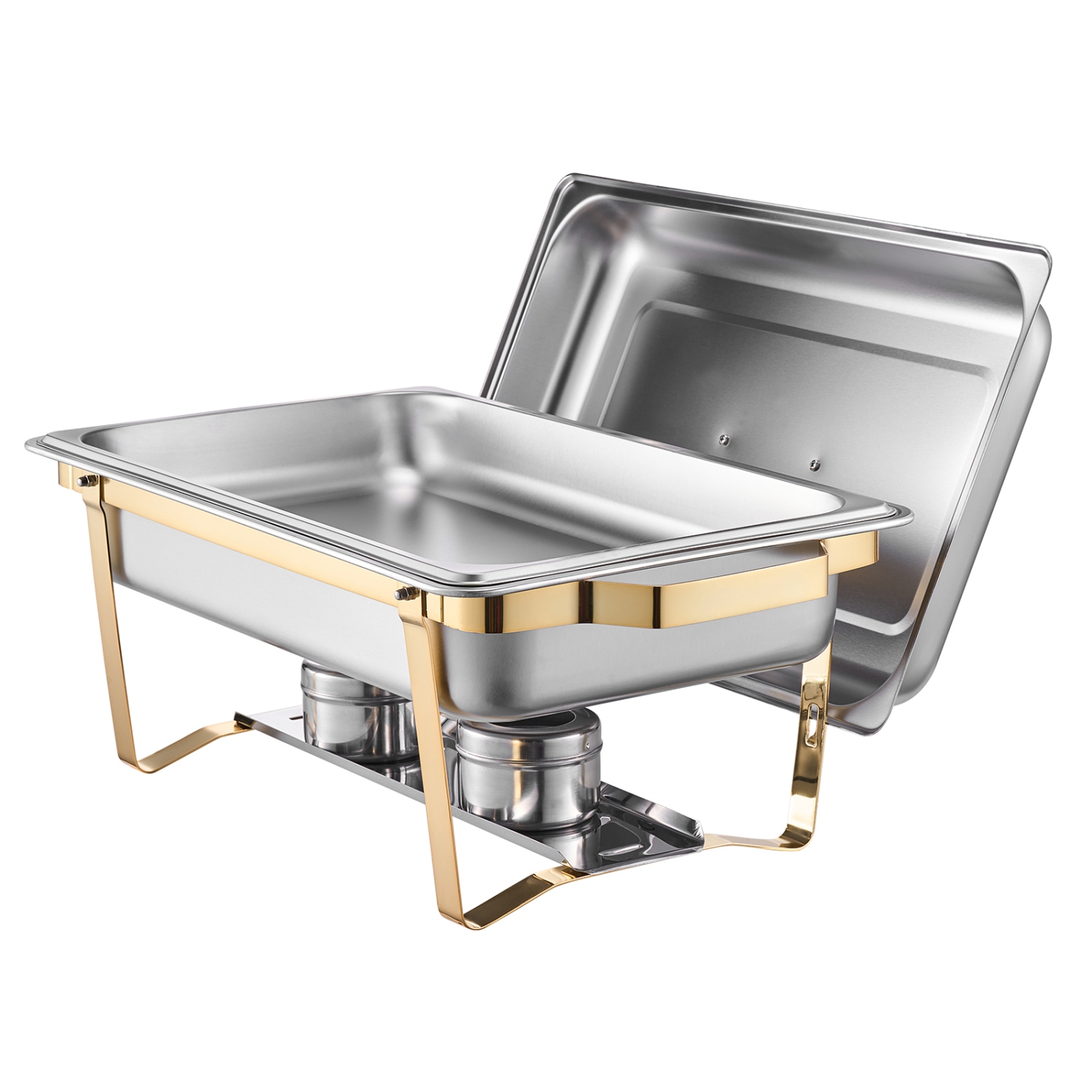 VEVOR 8 Qt Chafing Dish Buffet Set, 4 Pack, Stainless Steel Chafer with 2 Full Size and 4 Half Size Pans, Rectangle Catering Warmer Server with Lid