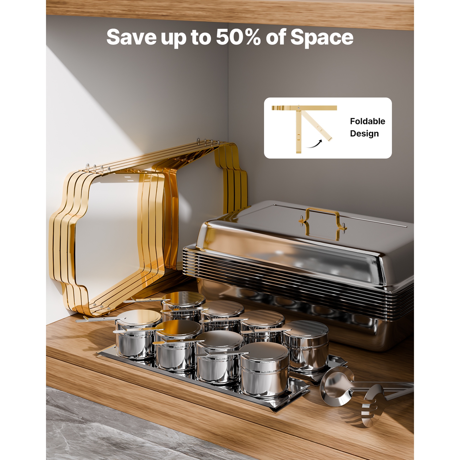 VEVOR 8 Qt Chafing Dish Buffet Set, 4 Pack, Stainless Steel Chafer with 2 Full Size and 4 Half Size Pans, Rectangle Catering Warmer Server with Lid