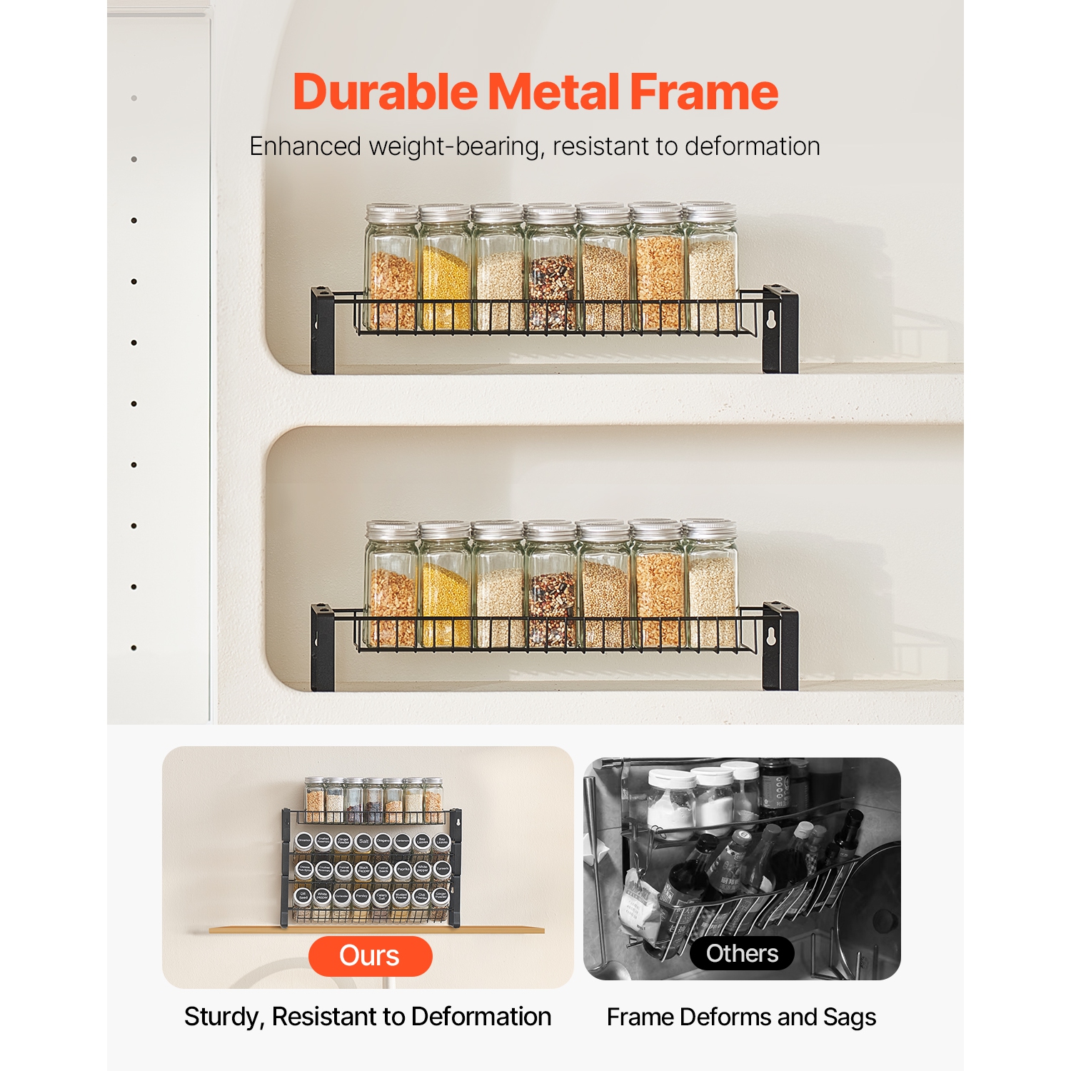 VEVOR 15.8x10.7 in Detachable Spice Rack Organizer for Cabinet, 4 Tie Stackable Seasoning Organizer, Spice Jars Kitchen Storage for Countertop