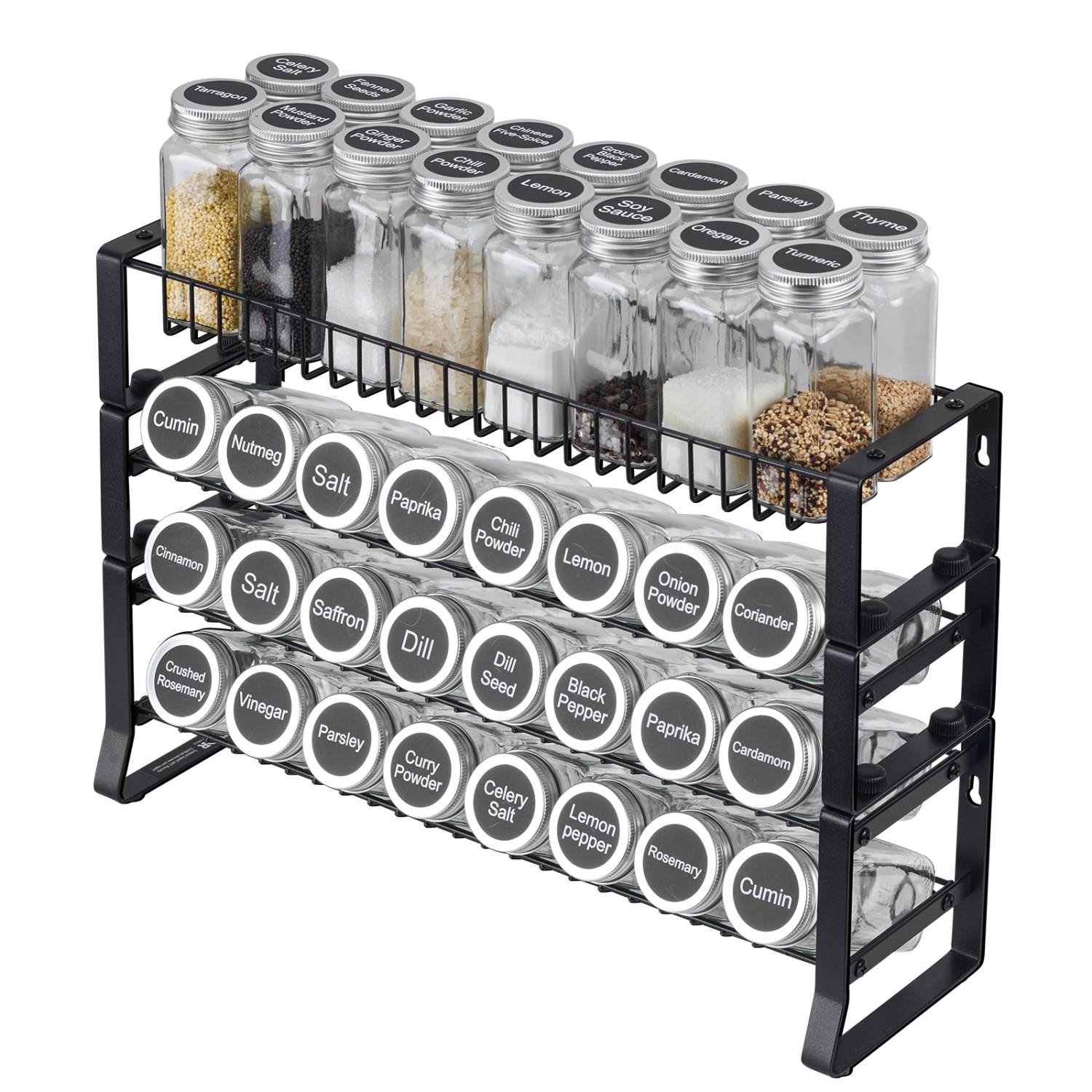 VEVOR 15.8x10.7 in Detachable Spice Rack Organizer for Cabinet, 4 Tie Stackable Seasoning Organizer, Spice Jars Kitchen Storage for Countertop