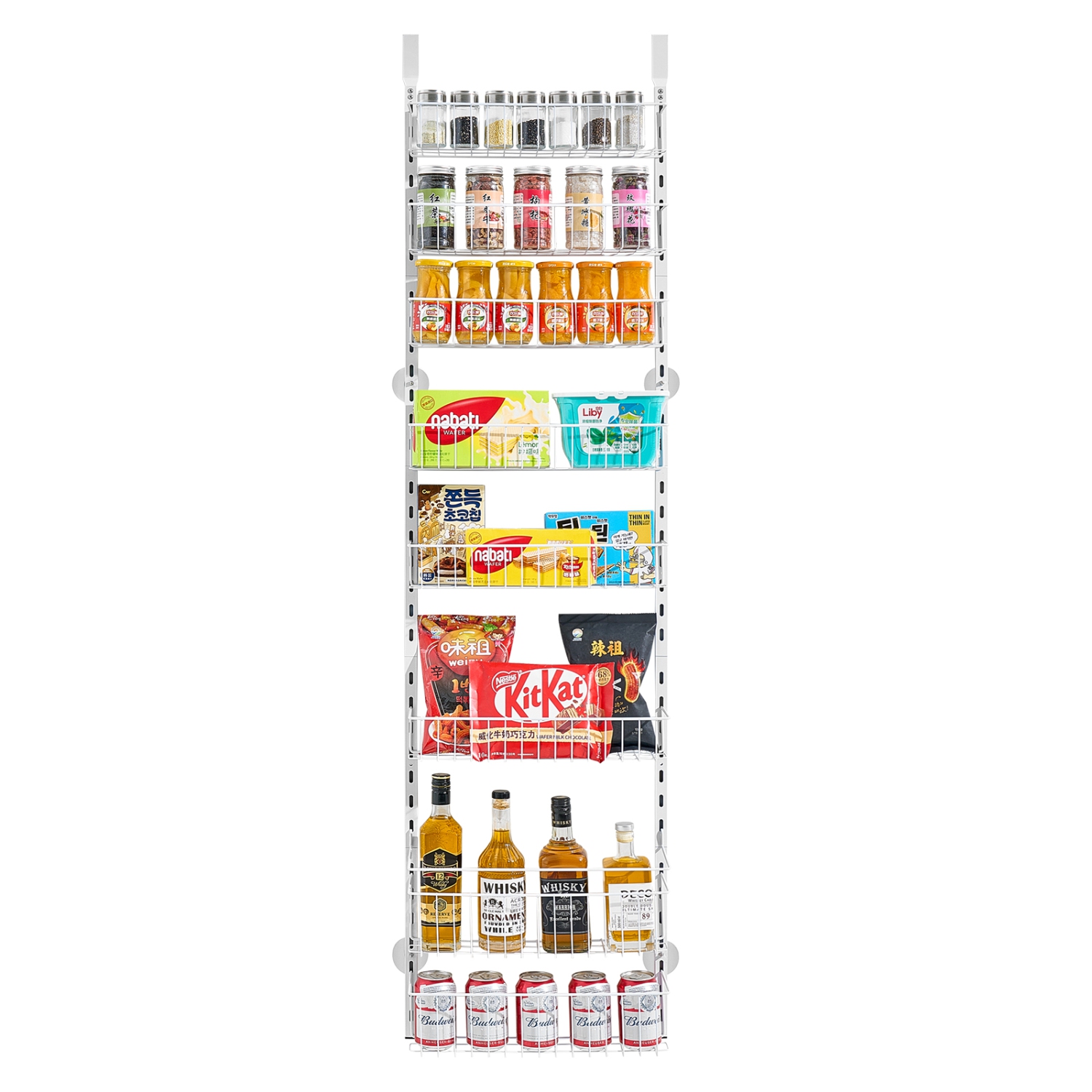 VEVOR 8-Tier Over the Door Pantry Organizer, Pantry Organization and Storage, Heavy-Duty Steel Hanging Spice Rack, Adjustable Wall Seasoning Shelves,