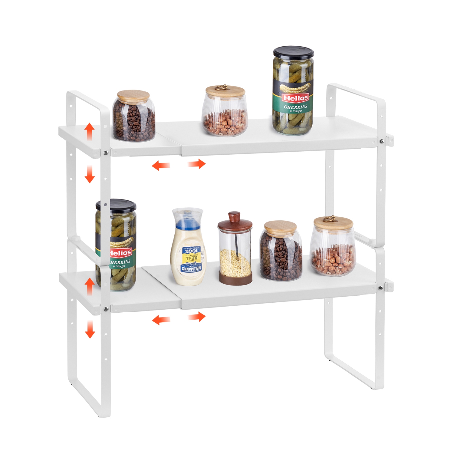VEVOR Adjustable Kitchen Cabinet Shelf Organizer, Expandable 2 Tier Cabinet Shelf, Stackable Countertop Organizers and Storage Shelf Risers, Pantry