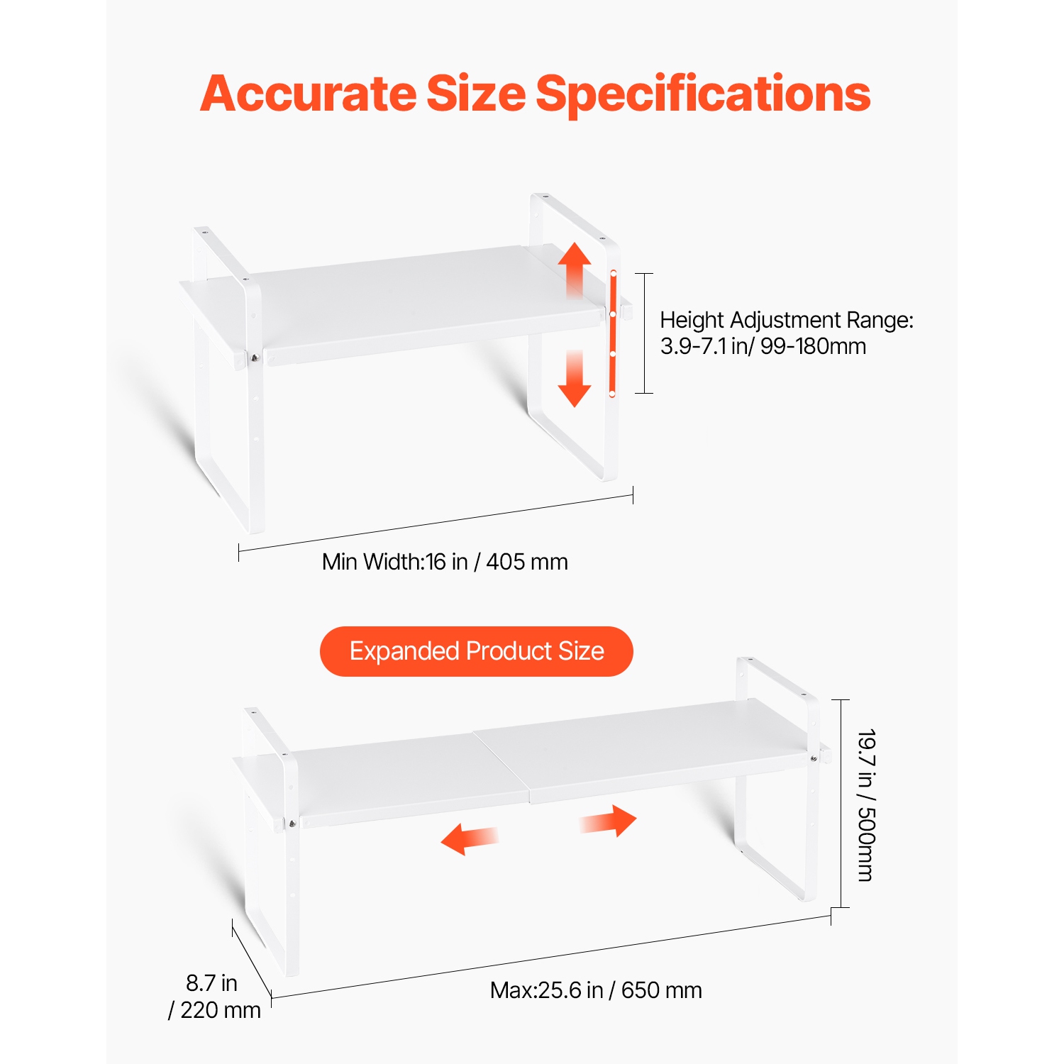 VEVOR Adjustable Kitchen Cabinet Shelf Organizer, Expandable 2 Tier Cabinet Shelf, Stackable Countertop Organizers and Storage Shelf Risers, Pantry