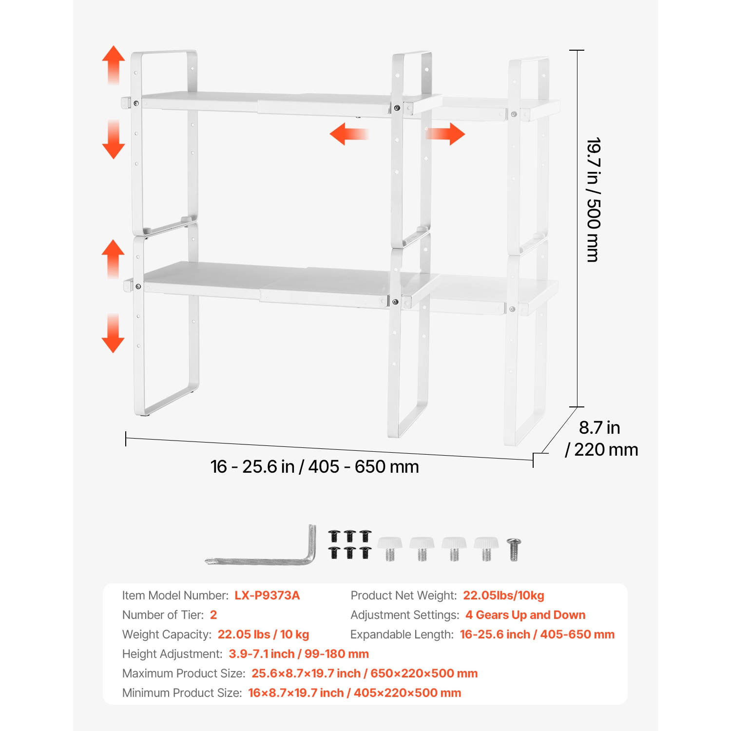 VEVOR Adjustable Kitchen Cabinet Shelf Organizer, Expandable 2 Tier Cabinet Shelf, Stackable Countertop Organizers and Storage Shelf Risers, Pantry